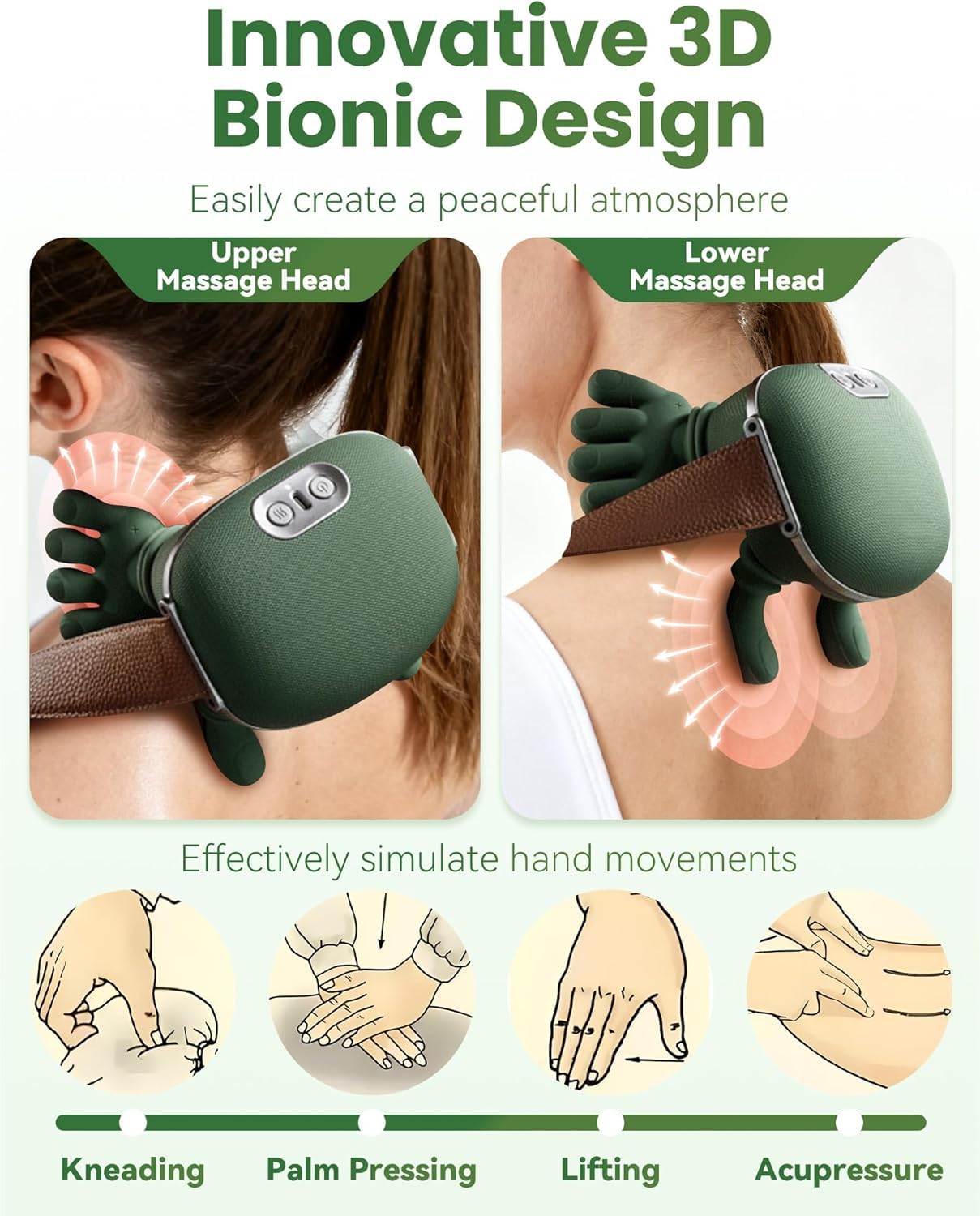 Siasoo Original Masajeador de cuello, masaje de cuello, masajeador de manos reales, masajeador de amasamiento N4, maestro de masaje eléctrico Shiatsu de tejido para hombros, USB C recargable