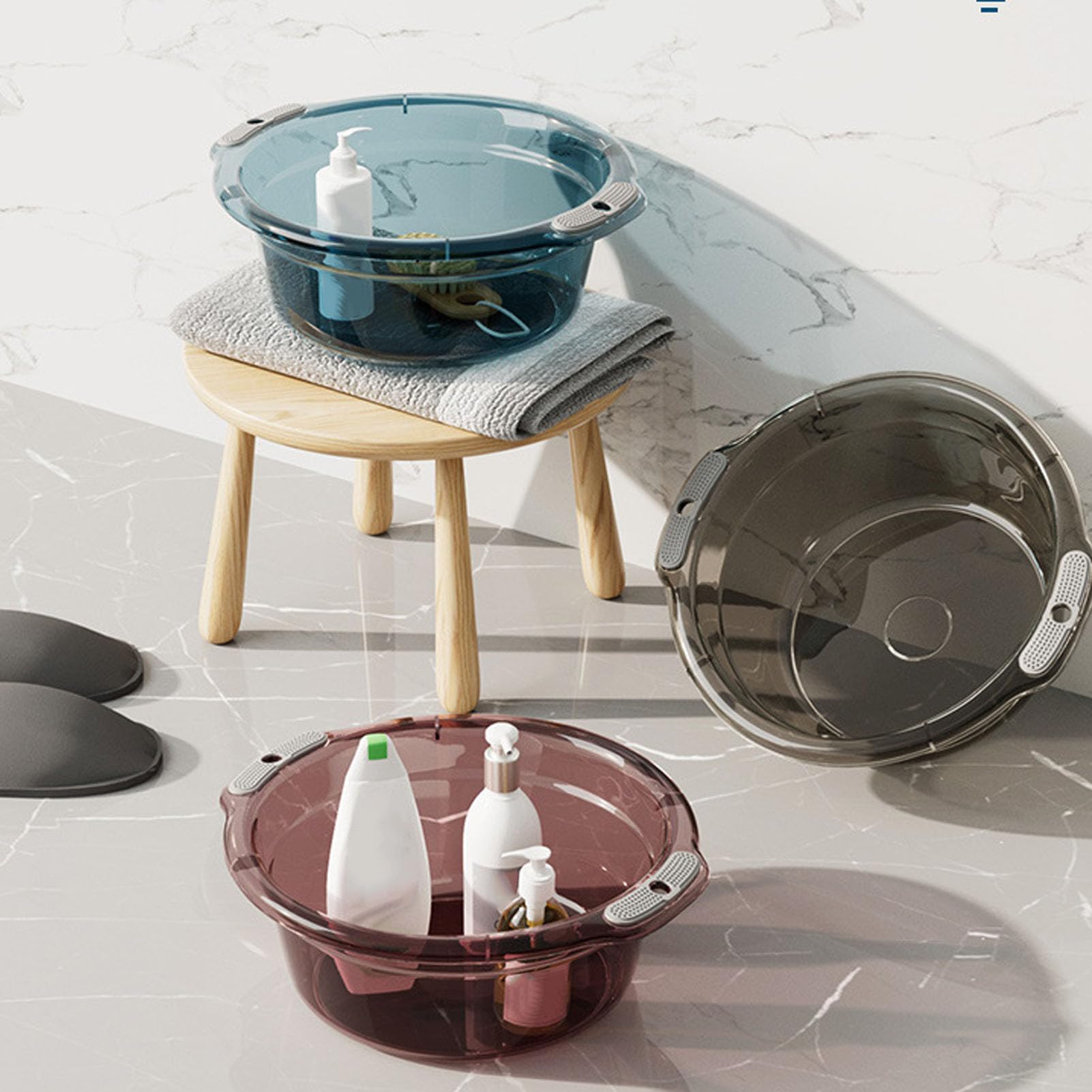 Plastic Wash Basin, Kitchen Dish Tub Portable Plastic Basin with Handles for Household Bathroom Laundry Use, Dish Basin, Ideal for Floors and Gardening (2400ml)