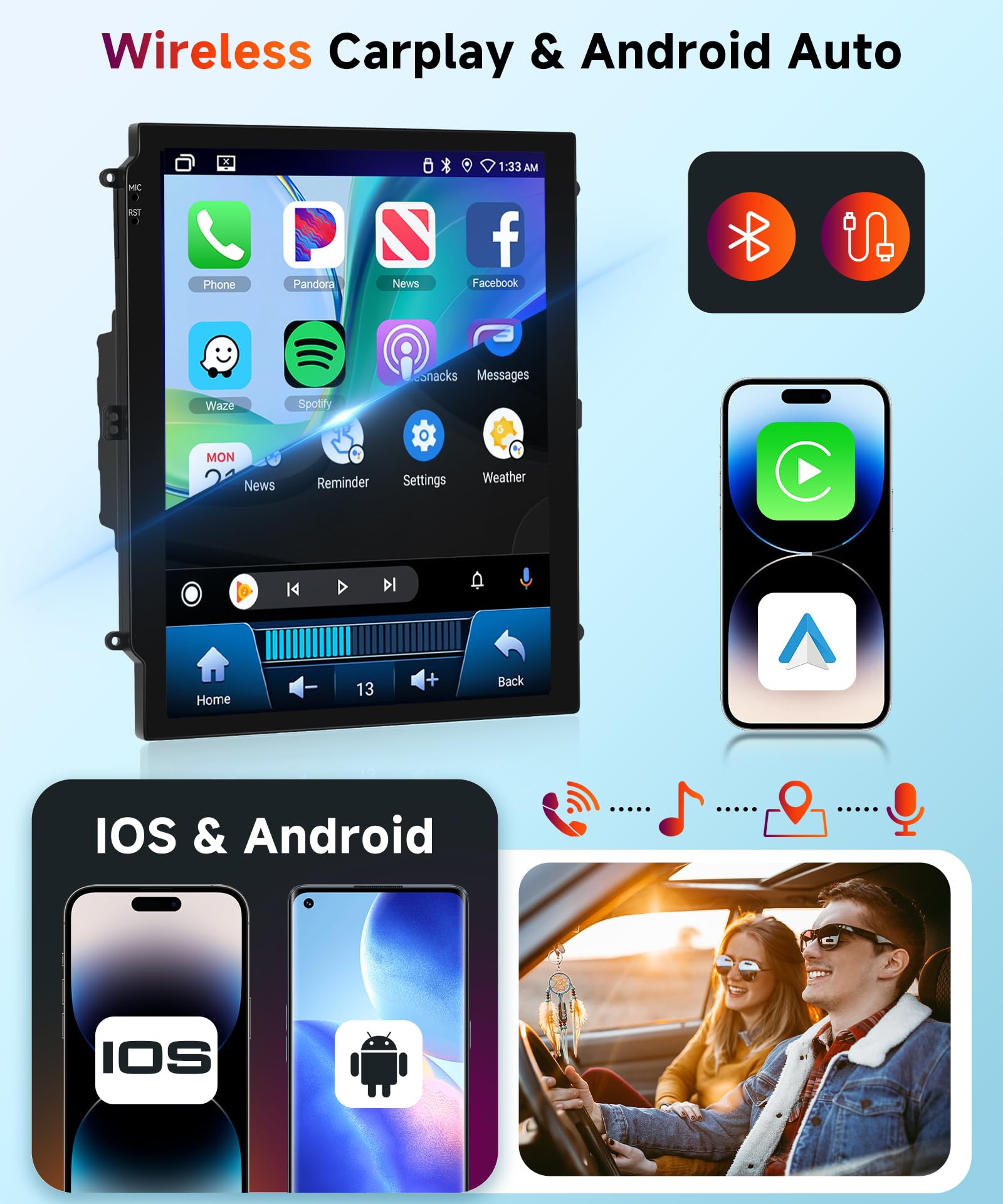 【4+64G】 Hodozzy Carplay Radio Coche para Peugeot 407 2004-2011, Pantalla Táctil de 9.7 Pulgadas con Android Auto/EQ/Mirror Link/WiFi/GPS/RDS/FM/Bluetooth/USB