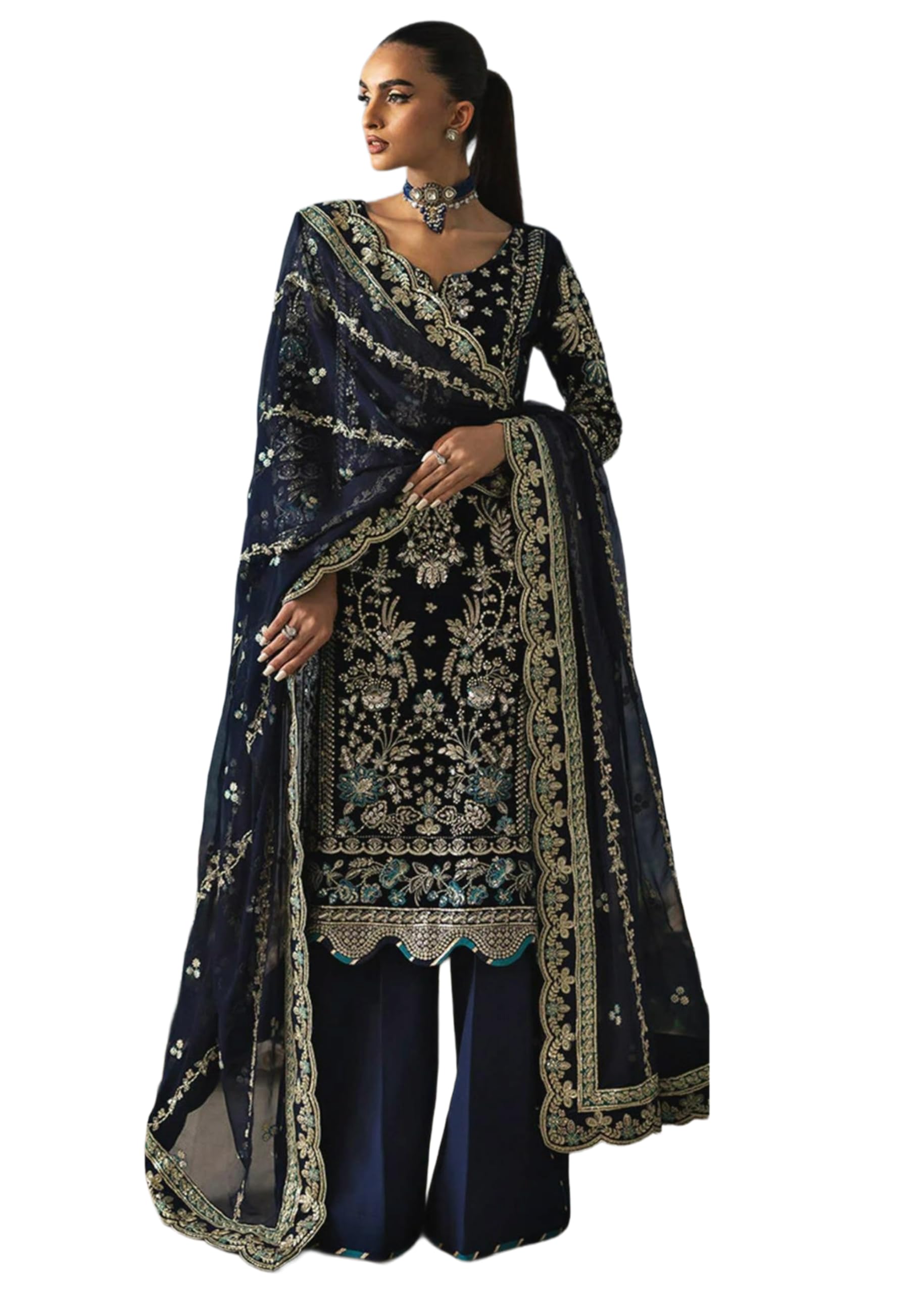 Indian Pakistani Muslim Wear Georgette Fabric Emboridery Khatli Work Suit 405b