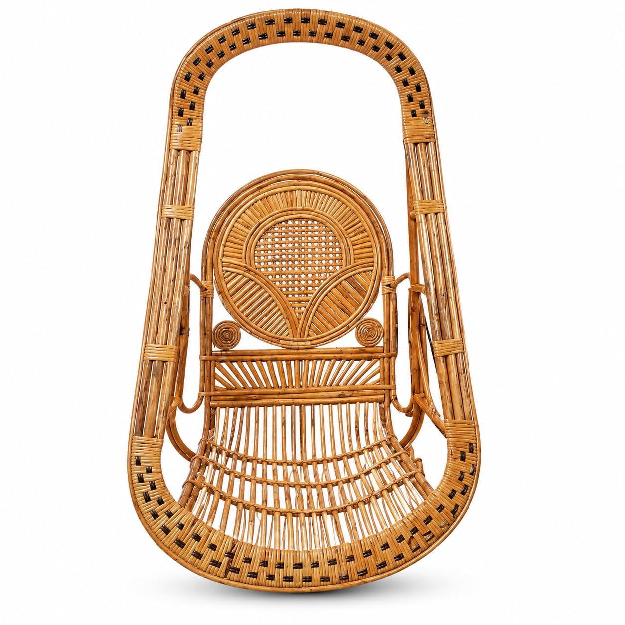 Rattan Bamboo Cane Swing Chair, Hanging Jhula for Kids and Adults with Cushion (ulta Diya), 68 x 80 x 120 Cm, Natural-image-40