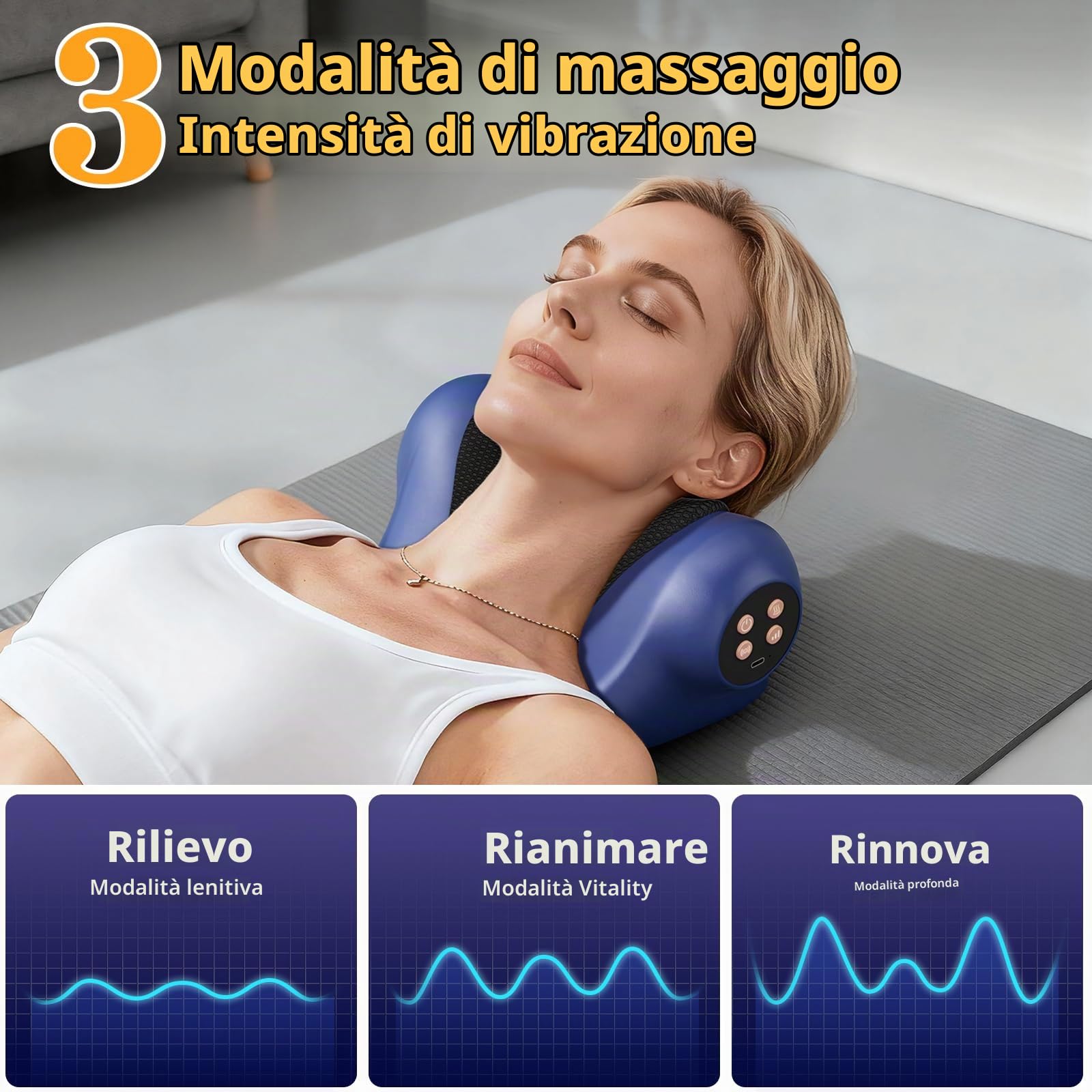 Massaggiatore Cervicale con Calore 3 Temperature (41-45°C), 3 Modalità di Vibrazione Senza Fili Forma Ergonomica a U Allevia il Dolore di Collo, Spalle e Schiena – Regalo per Uomo e Donna