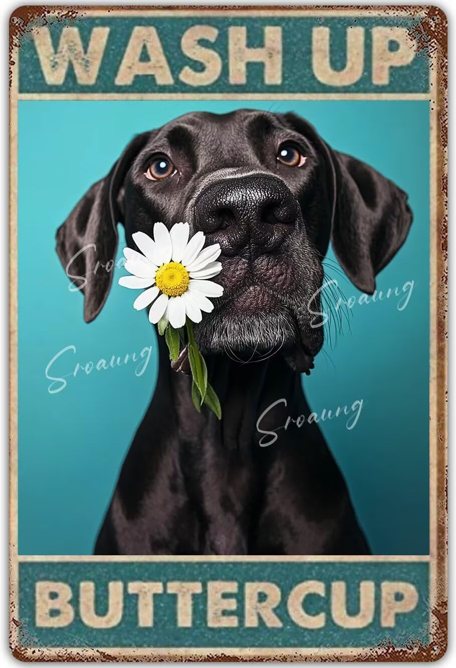 Anceky Vintage Great Dane Poster Metal Plaque Poster Wash Up Buttercup Funny Bathroom Decor Dog Signs Retro Metal Tin Sign Plaque Wall Decor For Bathroom Farm Bedroom Cafe 12x16 Inch