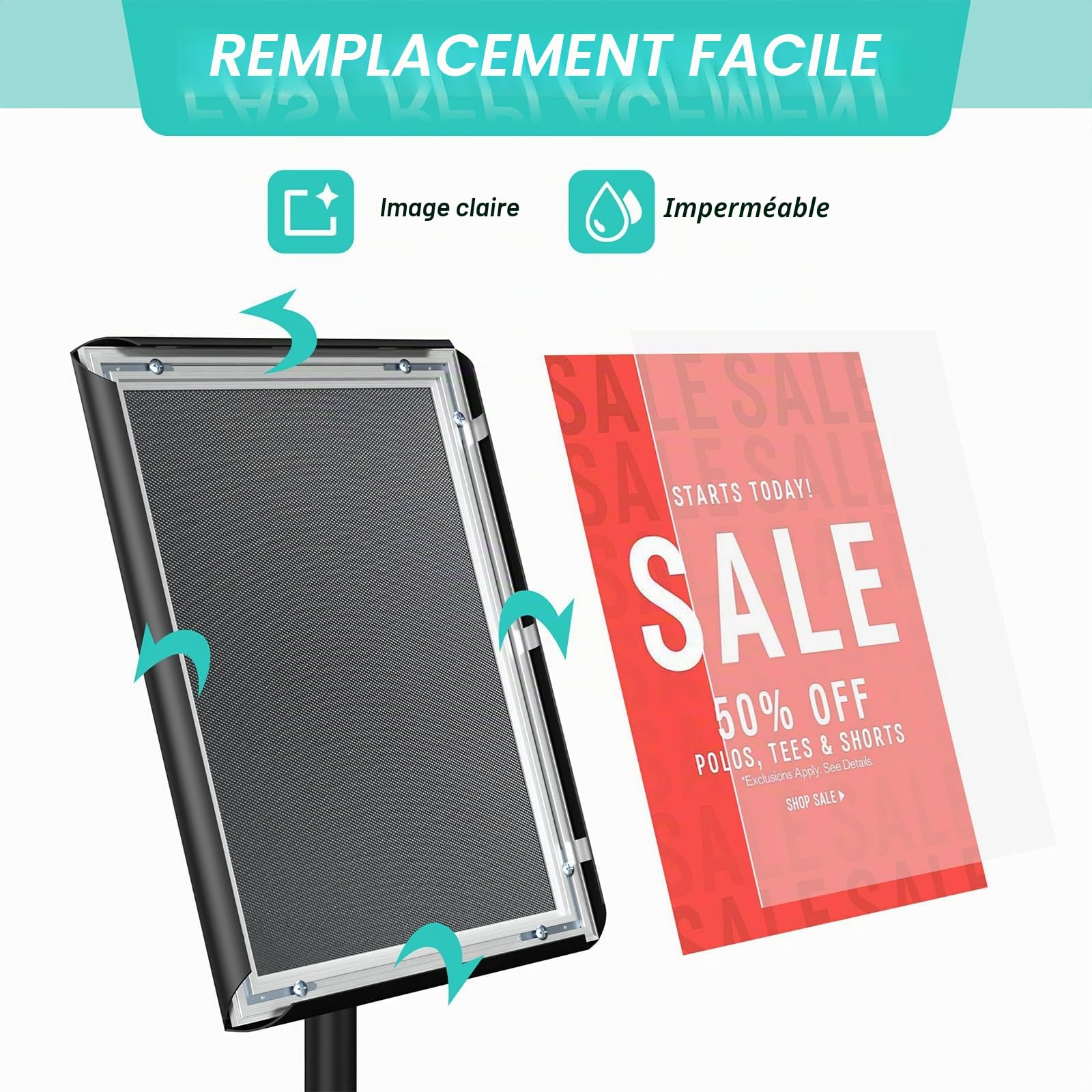 A4 Porte Affiche, sur Pied Porte-Affiche Réglable, Hauteur Réglable 91.4-124.4 cm, Pour Vitrine, Bureau, Événement