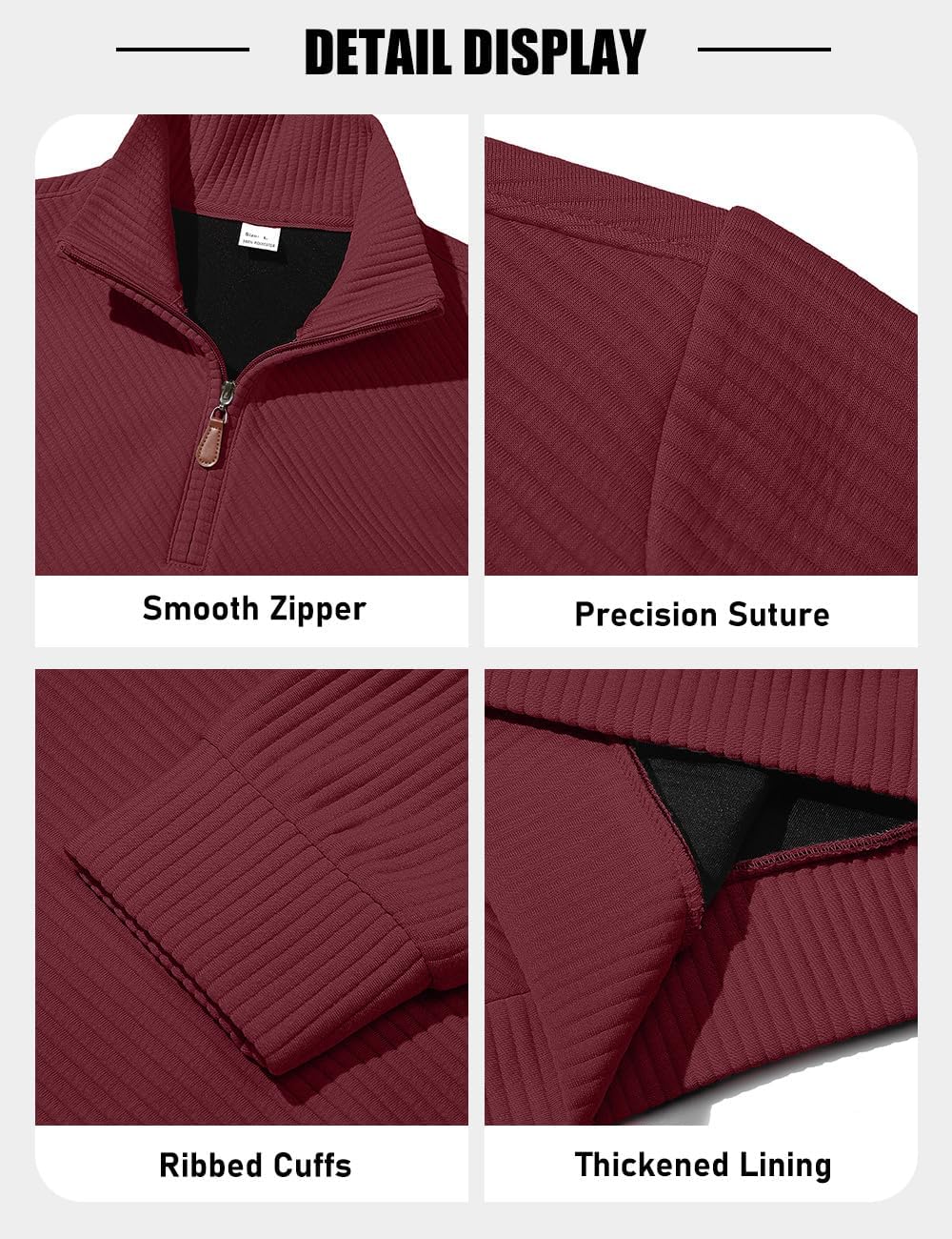 Mens Sweaters Pullover Sweater Casual Athletic Long Sleeve Quarter Zipper Stand Collar Sweatshirt - Image 6