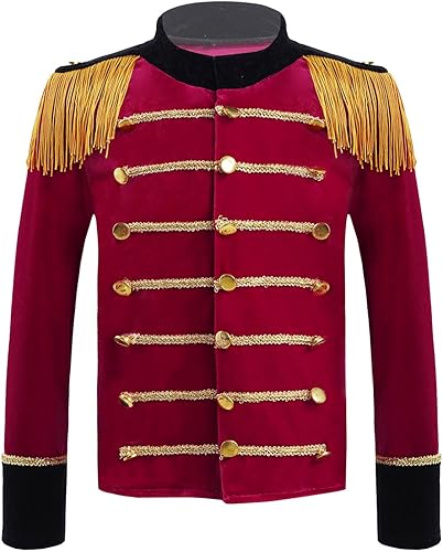 ACSUSS Disfraz de tambor para niños y niños, con borlas, trenza dorada, banda de marcha, uniforme de guardia de honor