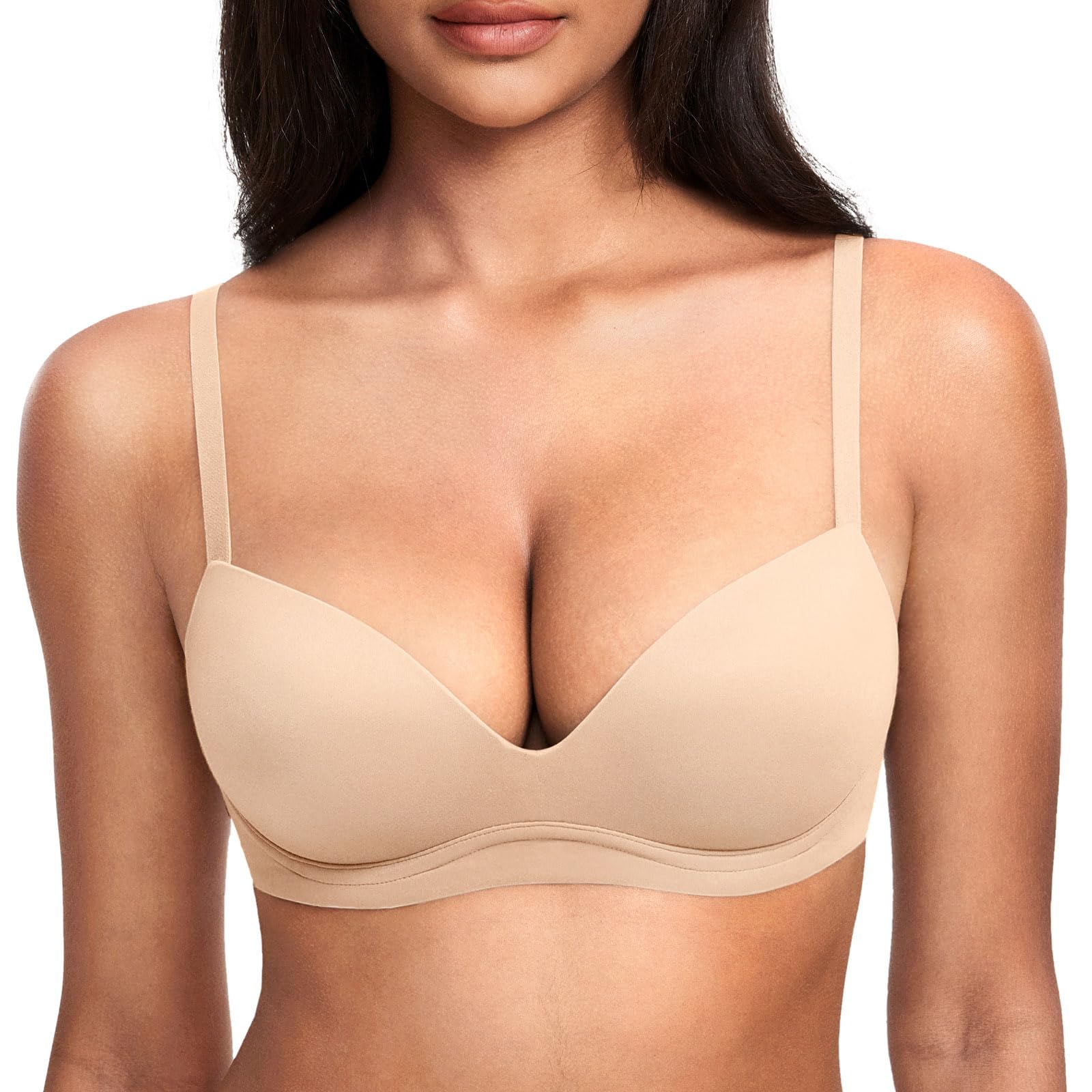 DOBREVA Women's Push Up Bra No Underwire Comfortable Wireless Bras Padded Plunge