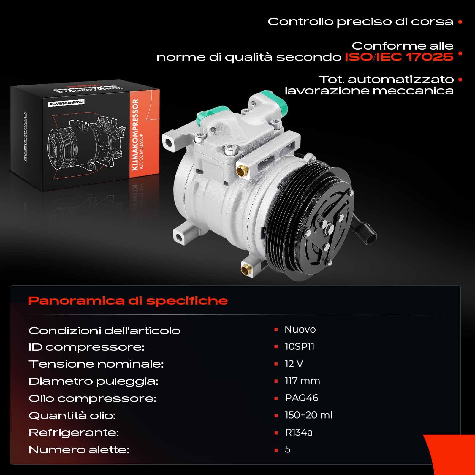 Frankberg Compressore aria condizionata con frizione Benzina Compatibile con Picanto TA Replace# 977011Y100, compreso l'olio preconfezionato