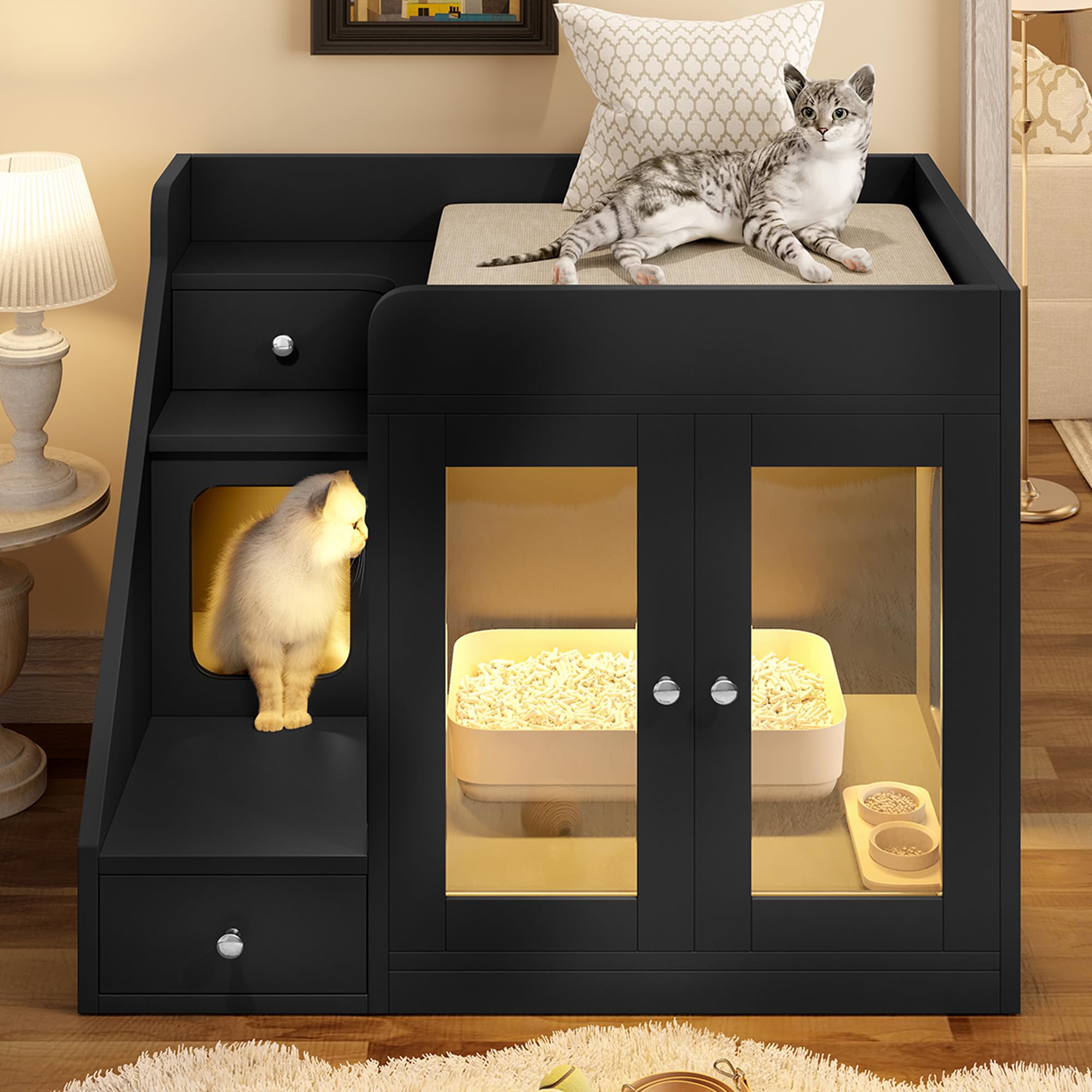 Amazon.com: Merax Cat Litter Box Enclosure Furniture with Light