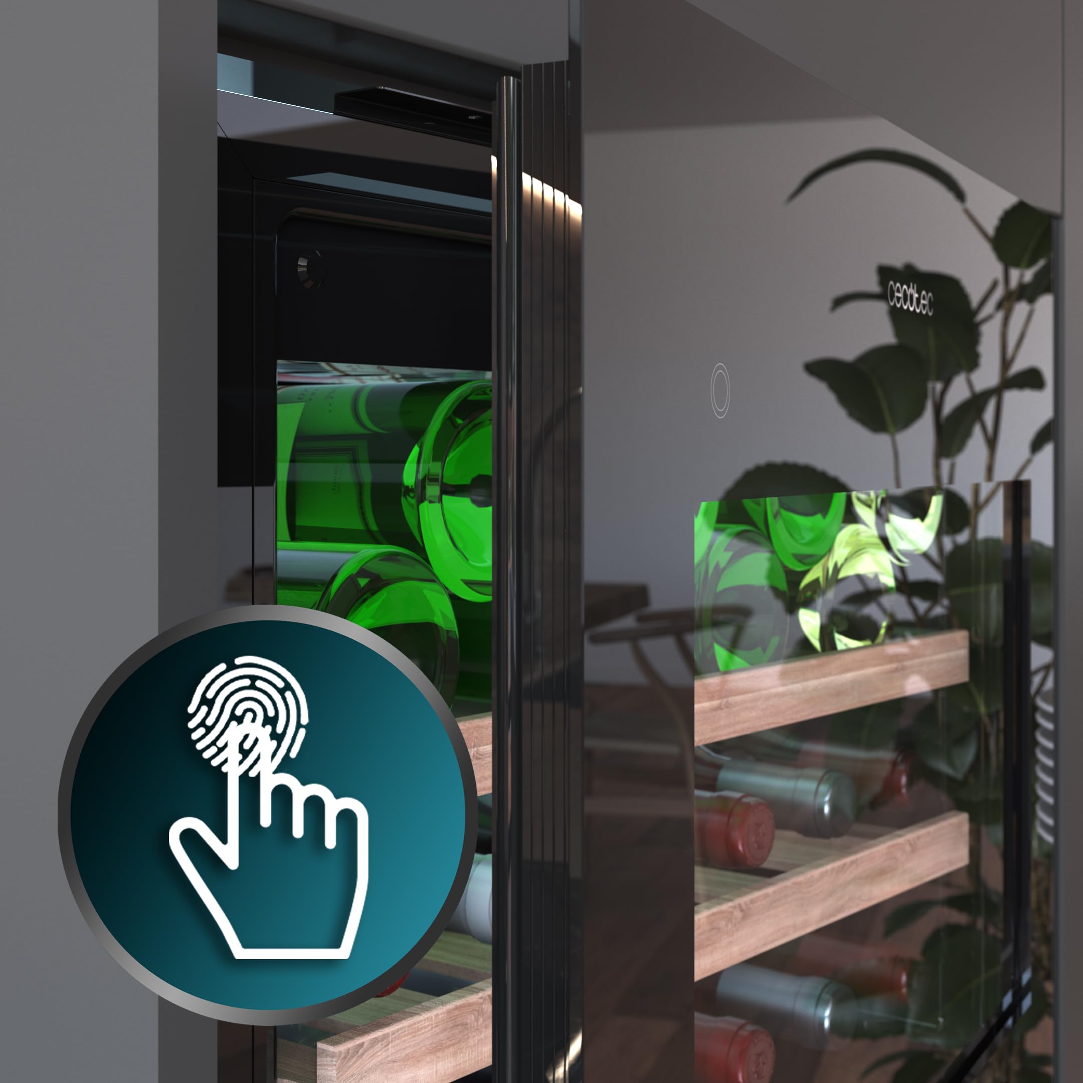 Cecotec Bolero Grandsommelier Bi 28000 Touch Black Einbau-Weinkühlschrank 28 Flaschen Compressor, Schwarzes Glas, Leise, LED-Licht, Touch-Öffnung
