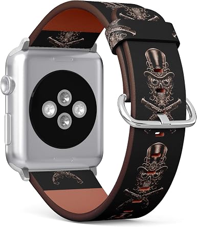 Amazon.com: Correa de cuero con diseño de calavera Steampunk para Apple  Watch Series 4/3/2/1 gen, repuesto para iWatch 1.654 in/1.732 in :  Celulares y Accesorios