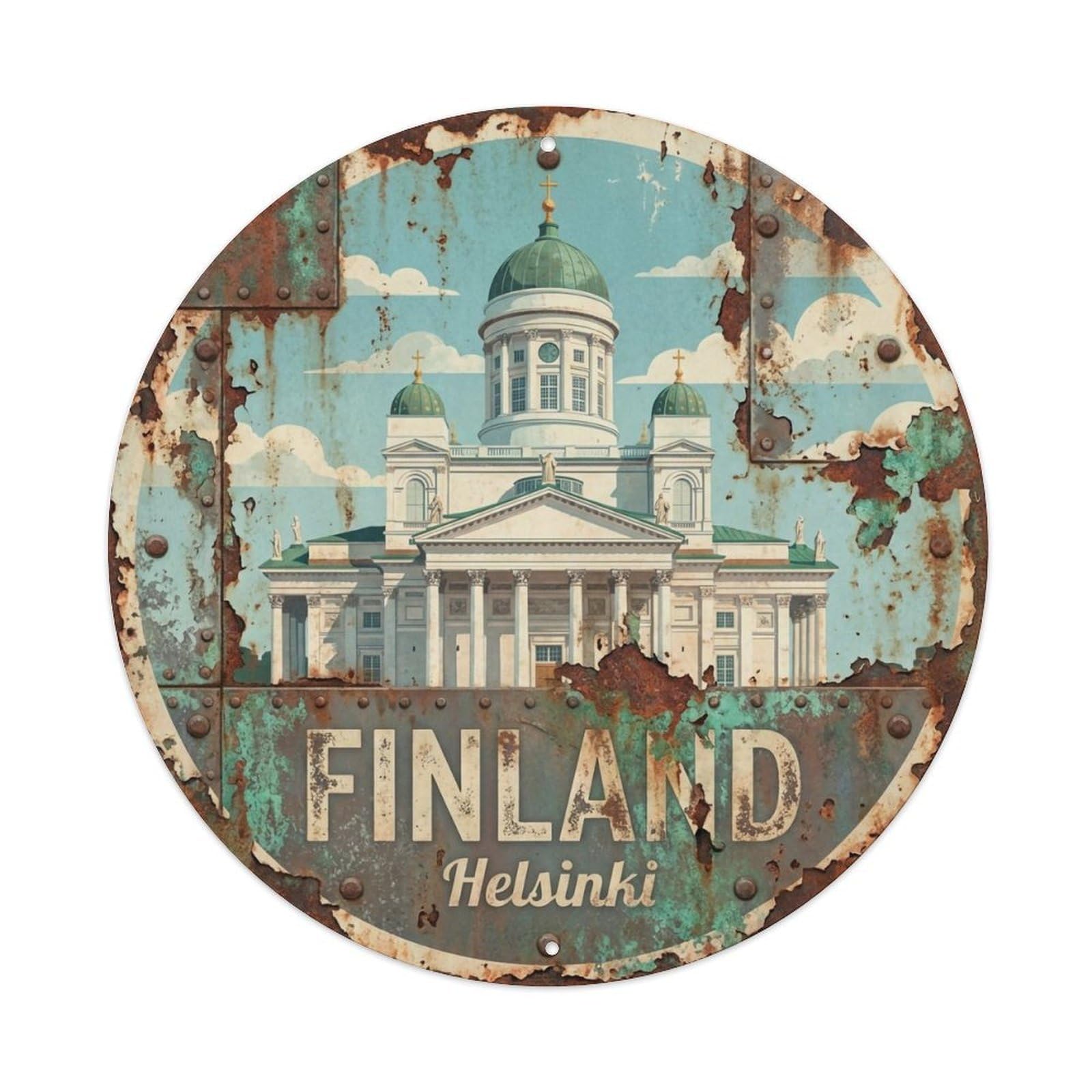 Vintage Travel Finland Imperial Metal Tin Sign Plaque Wall Decor for Cafe, Club, Garden Round Metal Poster 8x8Inch