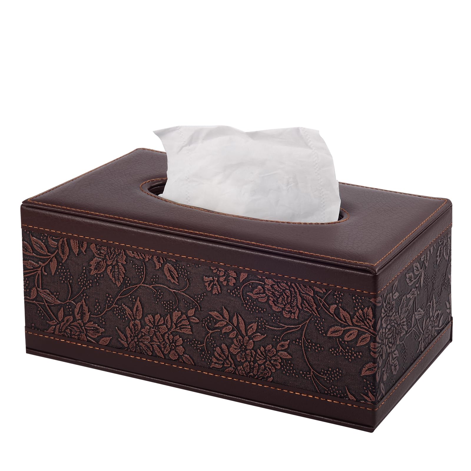XNONE Tissue Box Cover PU Leather Tissue Box Holder Rectangle Tissue Organizer Napkin Dispenser for Home,Office,Restaurant,Dresser,Car,Bathroom Decor (Retro)