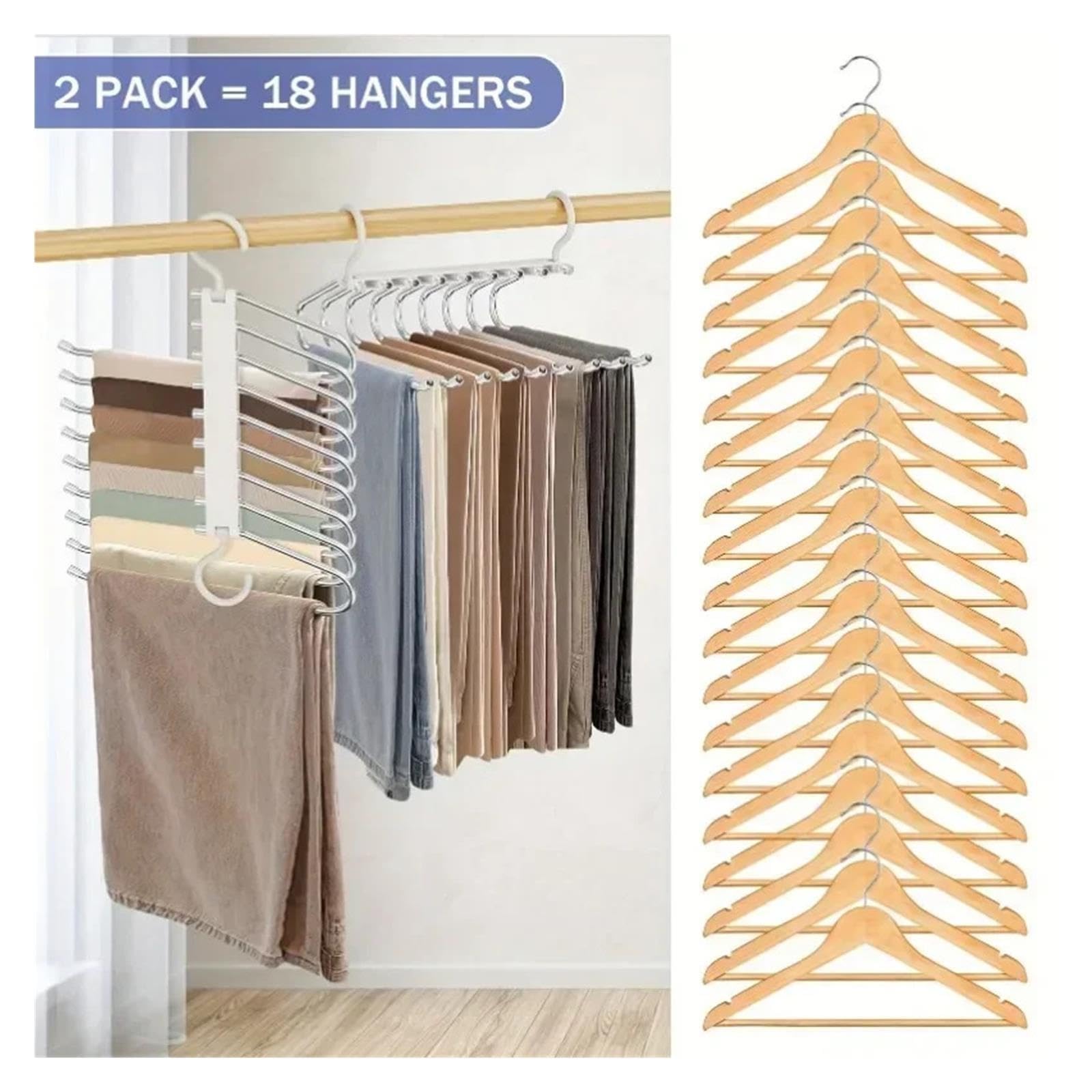 9-stufiger, Rutschfester Hosenbügel aus Edelstahl, platzsparend, mehrlagig, for die Organisation von Jeans, Leggings, Röcken im Schrank(White)