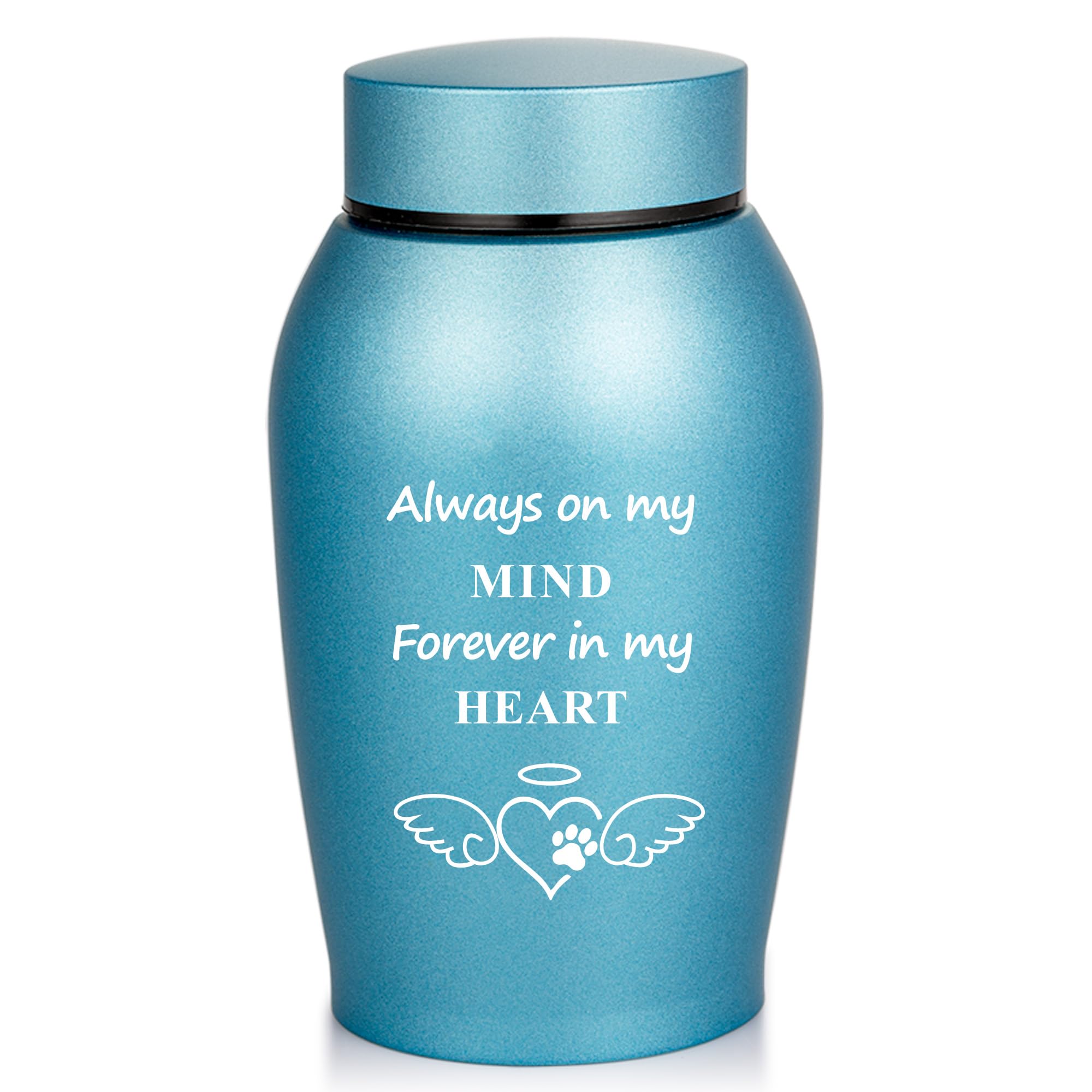 Blue Memorial Cremation Urn with Angel Wings, Halo & Paw Print - Keepsake for Dog, Cat Ashes | Holds up to 50 lbs โ image 1