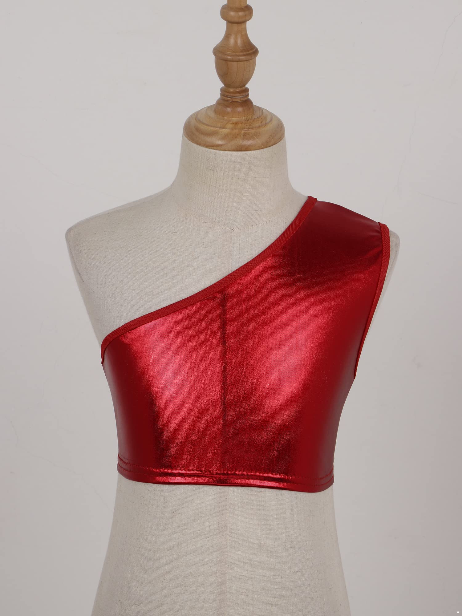IEFIEL Crop Top Danza de un Hombro para Niña Top Lentejuelas de Baile Moderno Jazz Top de Gimnasia Rítmica Animadora Ropa de Deportiva Fitness 3-16 Años