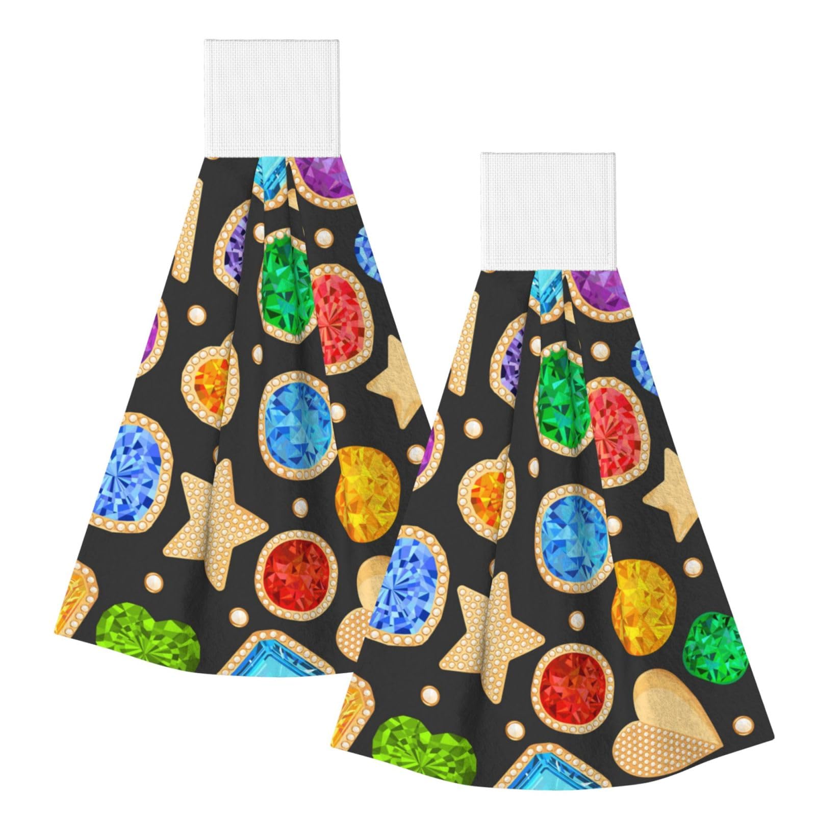 DOPKLNA Jewelry Gemstones Gold Fashion, 2 Pcs Hanging Coral Fiber Hand Towels for Bathroom, Absorbent Kitchen Towels