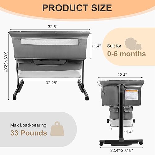 Miniatura 4 de BIERUM Moisés 4 en 1 – Moisés de noche para bebé, cuna de altura ajustable con ruedas bloqueables y mosquiteras, bolsa de almacenamiento grande y