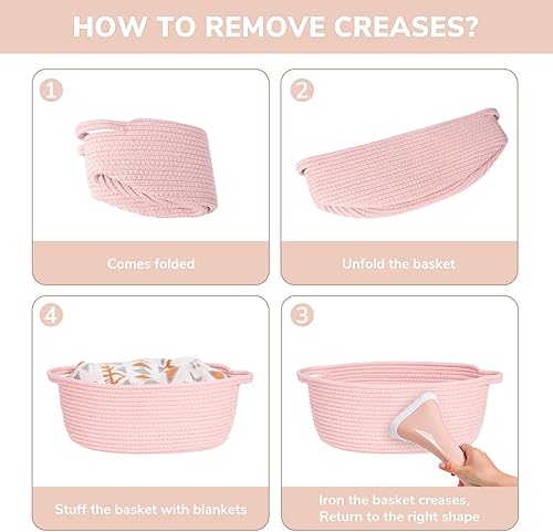 Miniatura 15 de Goodpick Cesta tejida pequeña, linda cuerda rosa, cesta de algodón para bebé, cesta de almacenamiento para habitación de guardería, caja de juguetes
