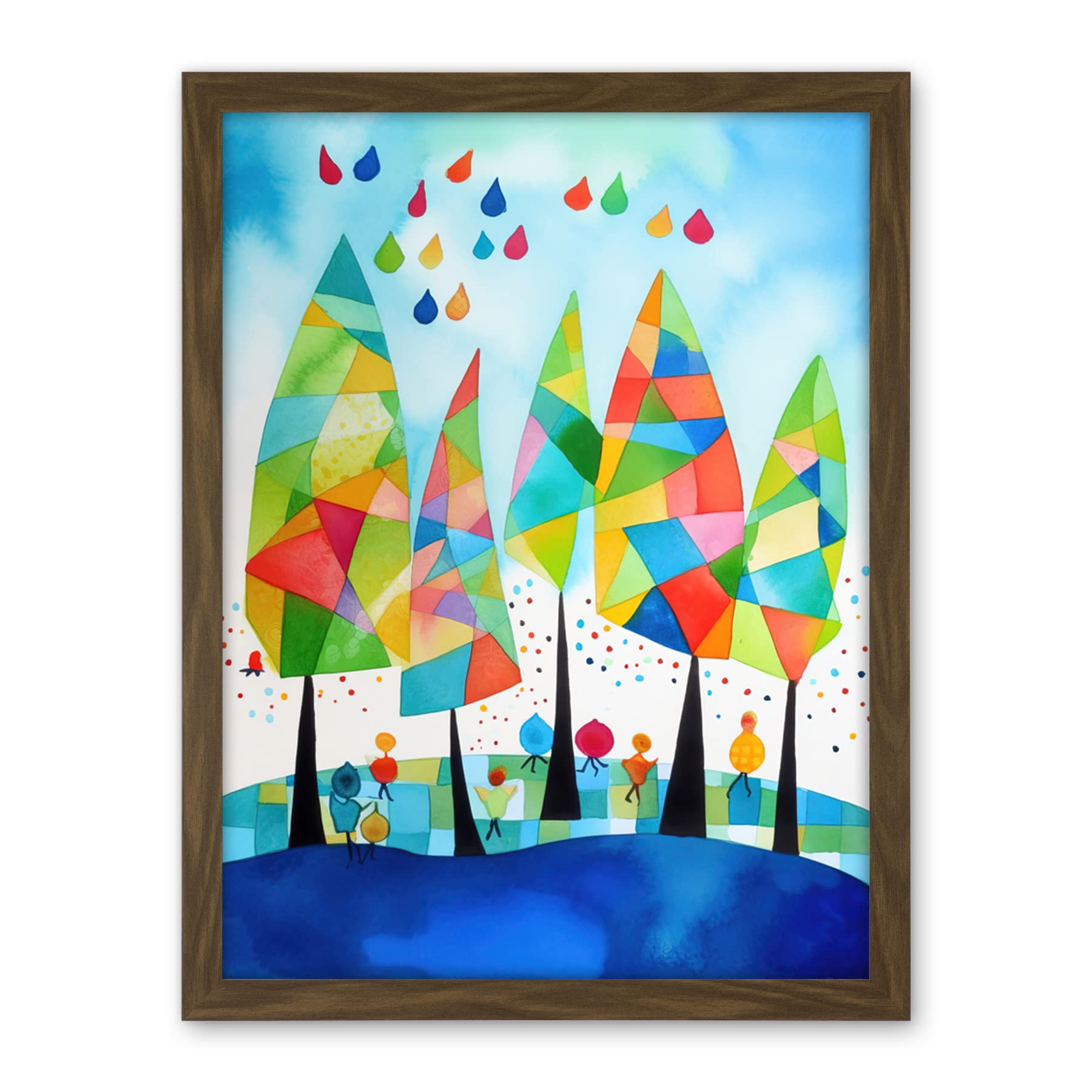 Artery8 Abstract Autumn Trees Folk Art Artwork Framed Wall Art Print 18X24 Inch