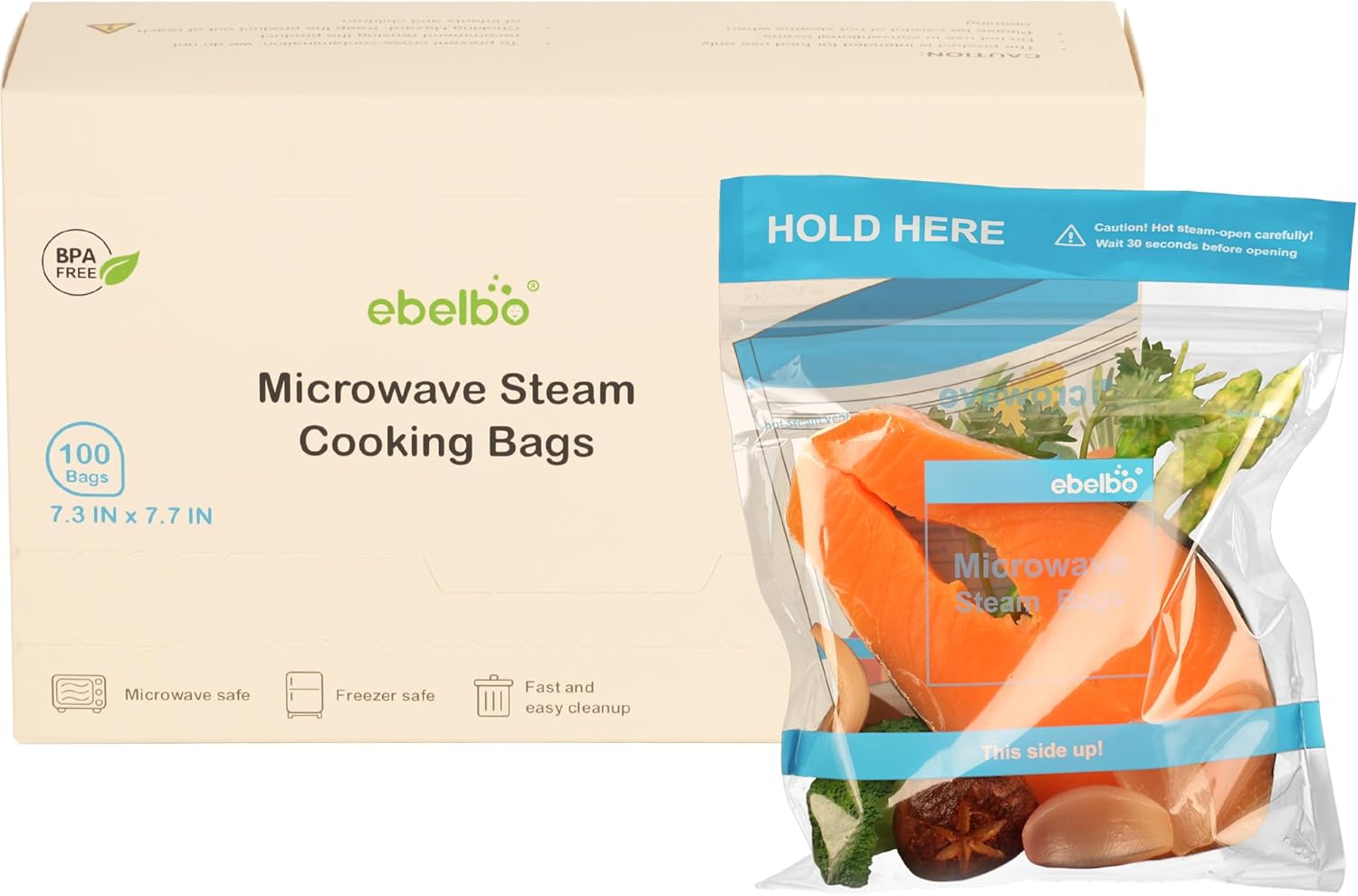 100 Count Microwave Steam Bags 7.3"x7.7" for Cooking and Steaming Regular Type Disposable Food Steamer Bags for Vegetables Potatoes Fish and Poultry