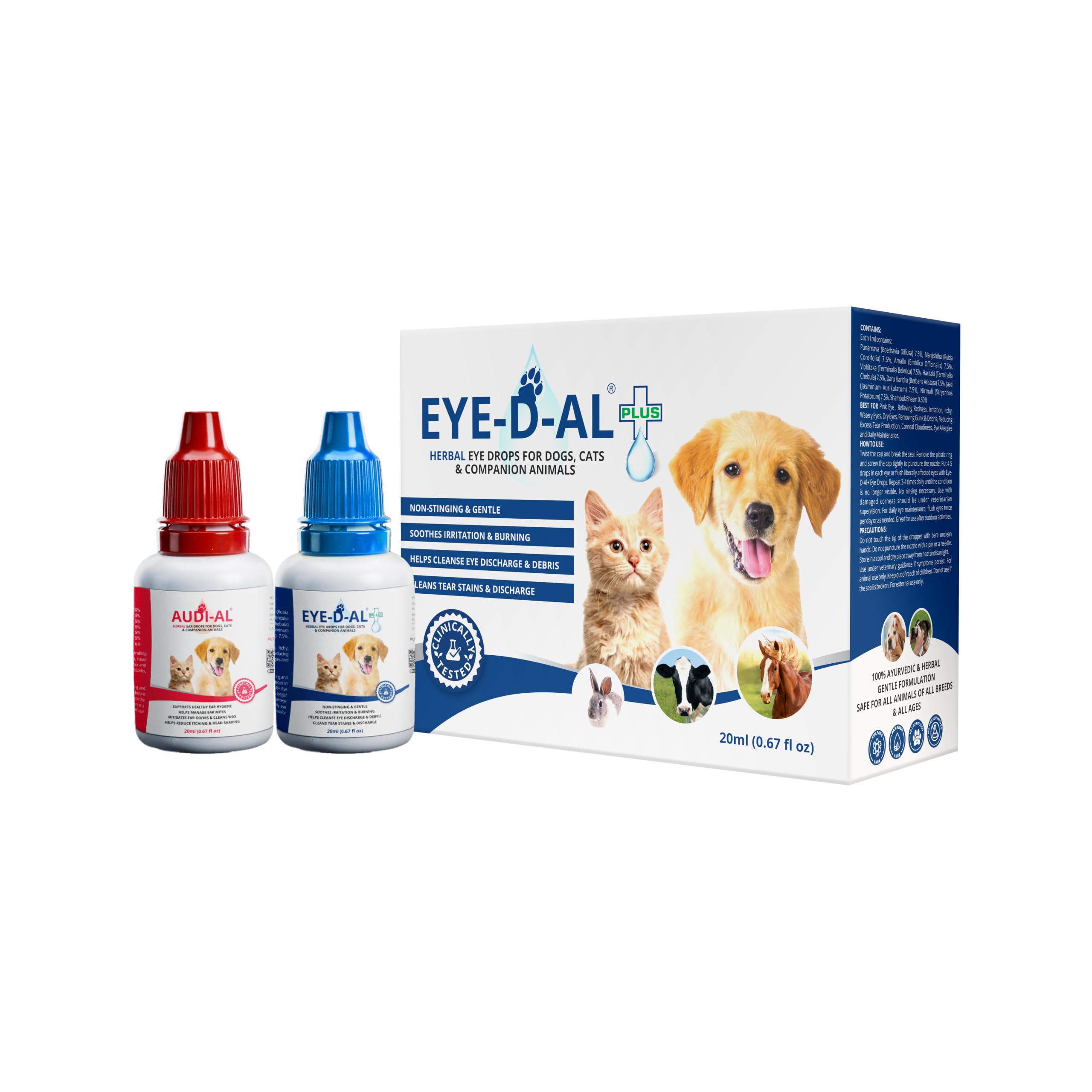 Eye-D-Al+ & Audial for Dogs and Cats | Pet Eye & Ear Care Kit Combo | Eye Drops | Ear Drops | 100% Herbal | Gentle & Non-Stinging | No Side Effects (Pack of 5) 1