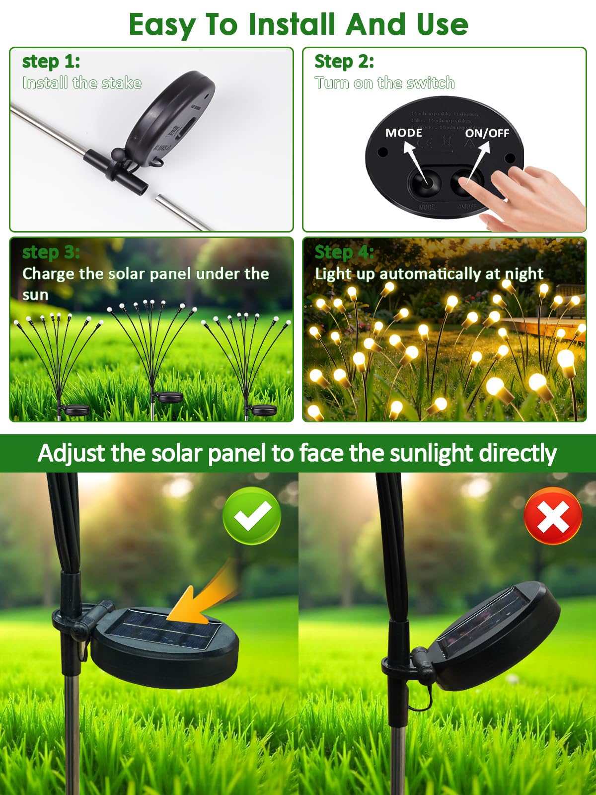 2026 Upgraded Solar Lights Outdoor, 10 Pack Solar Gartenleuchten mit 2 Modi, Glühwürmchen Lichter Außen Wasserdicht, Schwung durch Wind, Twinkle Glühwürmchen Licht für Hof, Terrasse, Weg