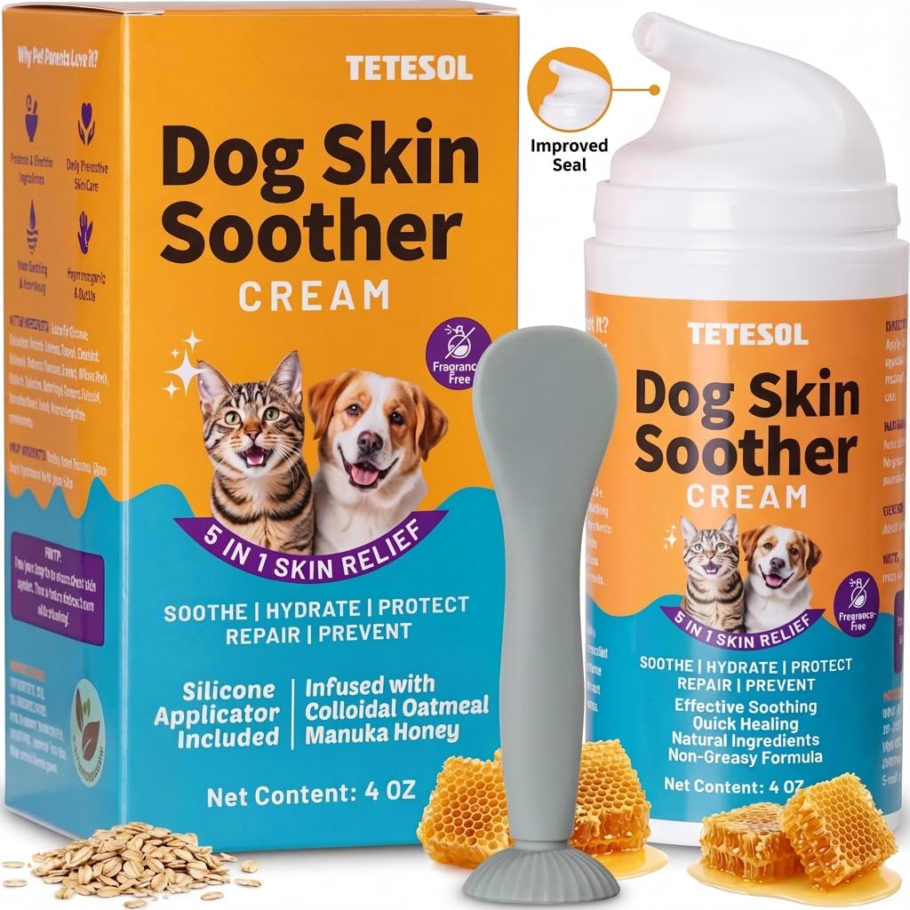 Dog & Cat Skin Moisturizing Cream – Soothing Balm for Dry or Sensitive Paws & Skin – with Colloidal Oatmeal & Manuka Honey – Non-Greasy & Fragrance-Free – 100g