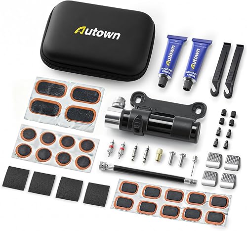 Kit de reparación de neumáticos de bicicleta, kit de parches de neumáticos de bicicleta de 48 piezas con bomba, kit de parche de tubo interior con