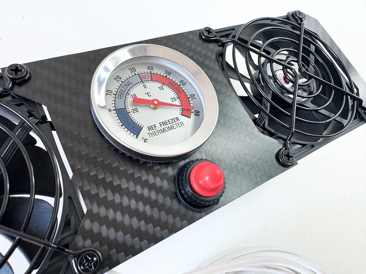 OZ-USA Dual RV Fridge Evaporator Fin Cooling Fan Thermometer Whisper Quiet 12v Carbon Fiber