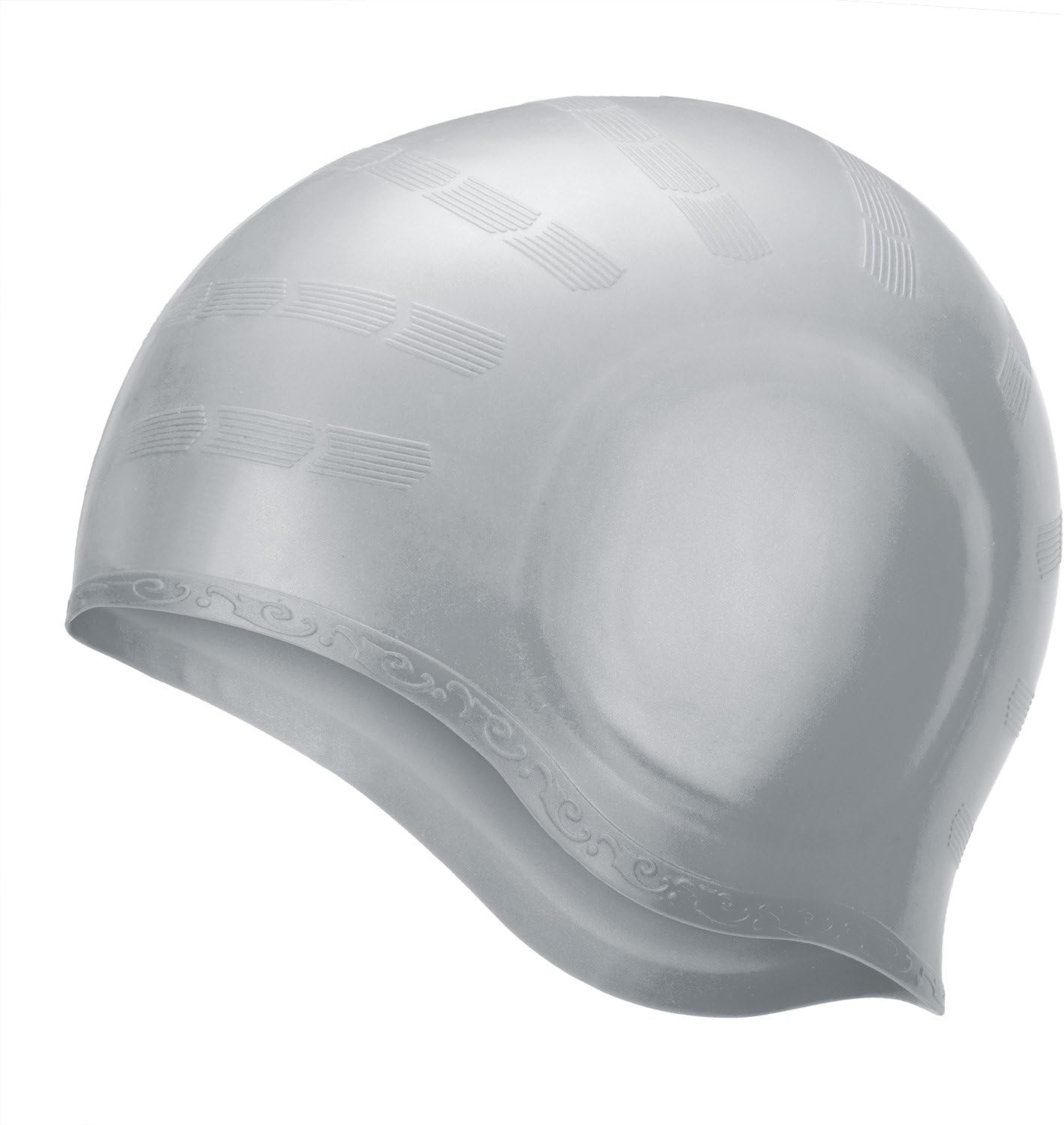 Actorstion Waterproof Silicone Swim Cap For Long Hair Keeps Hair with 3D Ergonomic Design Ear Pockets for Adult Woman and Men (Red) (Ear Pockets Swim Cap Gray)