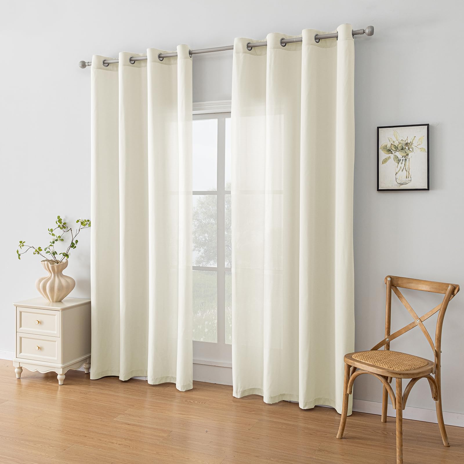Ystyle Tende per Interni 2 Pezzi 140x245 CM, Tende Camera da Letto Soggiorno, Tende Moderne per Salotto Casa Finestra, Tenda Trasparenti Voile Semi Eleganti con Anelli, Beige