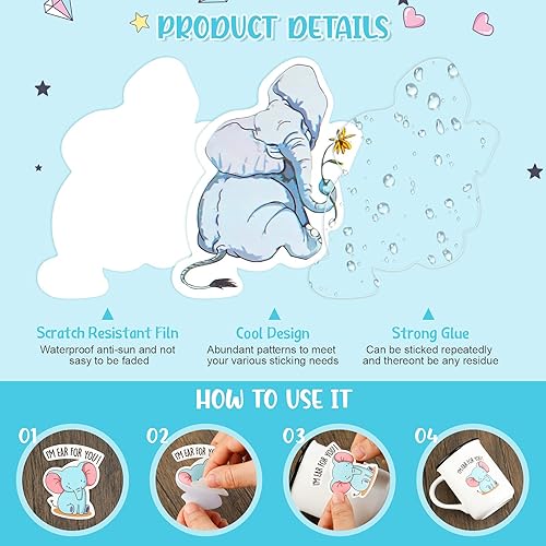 Miniatura 2 de 100 calcomanías de elefante de dibujos animados para adolescentes, niños, niñas, niños, lindas calcomanías de vinilo impermeables para laptop,