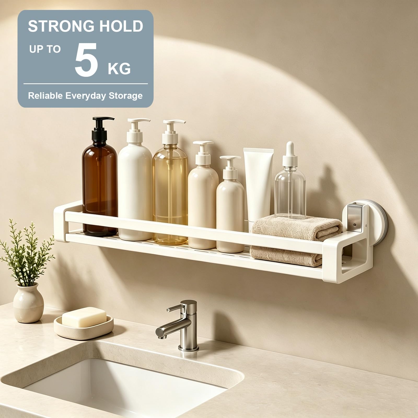 40 50 60cm Organizzatore Multifunzione Dormitorio Salvaspazio Supporta 5kg | Portaoggetti da Parete per Doccia con Ventosa Senza Foratura, Riutilizzabile per Bagno, Cucina e Bagno(50cm/19.7")