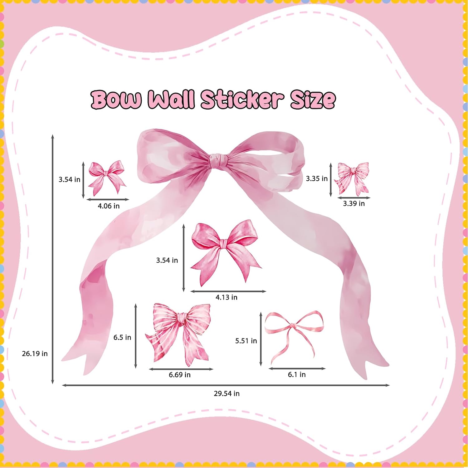 WallWhim Pink Bow Stickers for Kids Room, Bow Wall Decor Stickers for Teens Girls, 13 Sheets 72 Pcs UV PVC DIY Removable Stickers for Nursery, Bedroom, Classroom Decor
