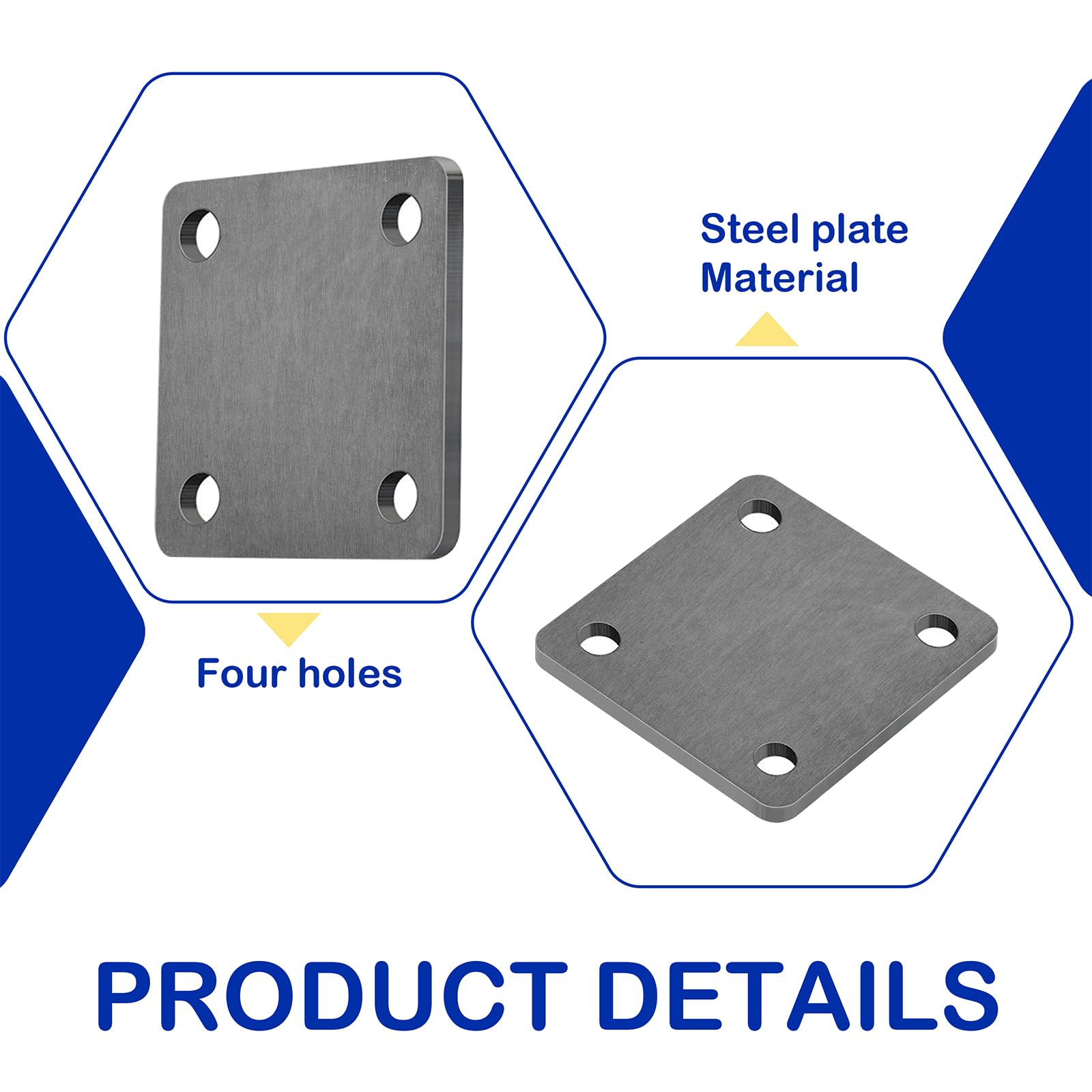 4 pièces Tôle d'Acier,125 x 125 x 6 mm Plaques d'Acier avec Trous Acier Laminé à Chaud de Haute Qualité Idéal pour Supports de Poutres, Réparations, Bases et Projets de Bricolage,4 Trous