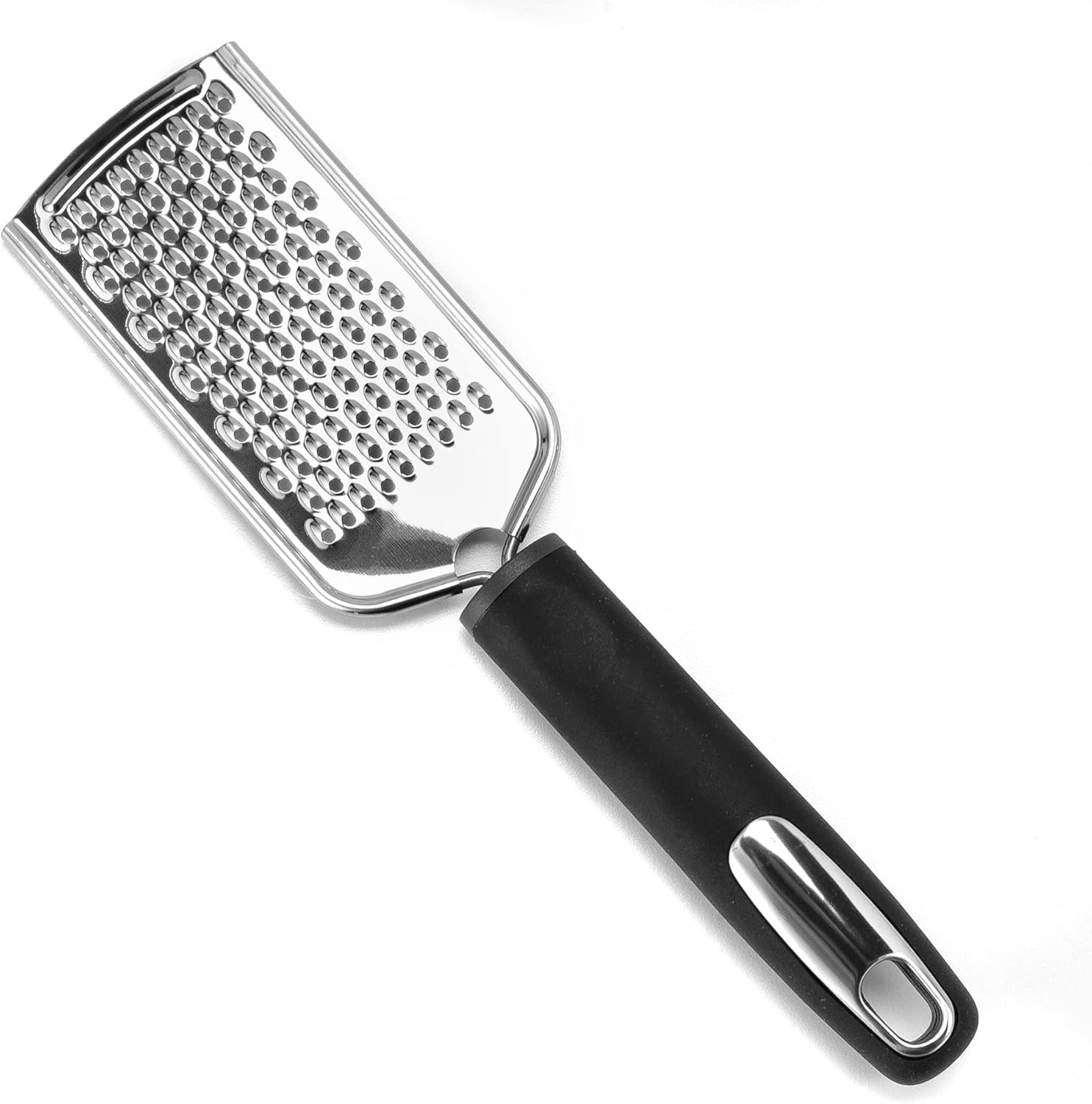 Cheese Grater Stainless Steel - Durable Rust-Proof Metal Lemon Zester Grater With Handle - Flat Handheld Grater For Cheese, Chocolate, Spices, And More - Black/Stainless Steel, 10 inch