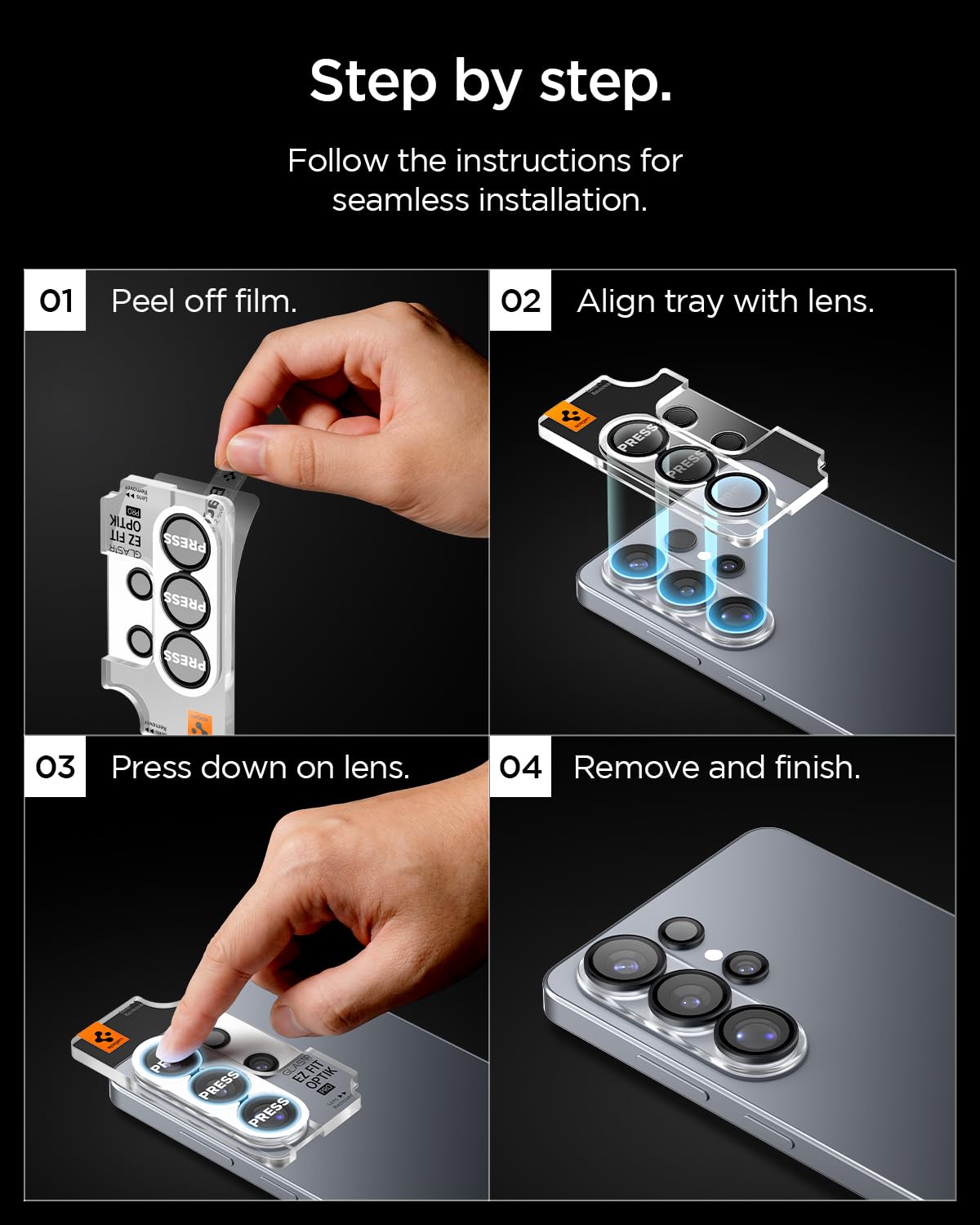 Spigen Glas.tR EZ Fit Optik Pro Protection Camera pour Galaxy S26 Ultra, Noir, 2 Pièces, Protection Individuelle, Kit d'installation Inclus