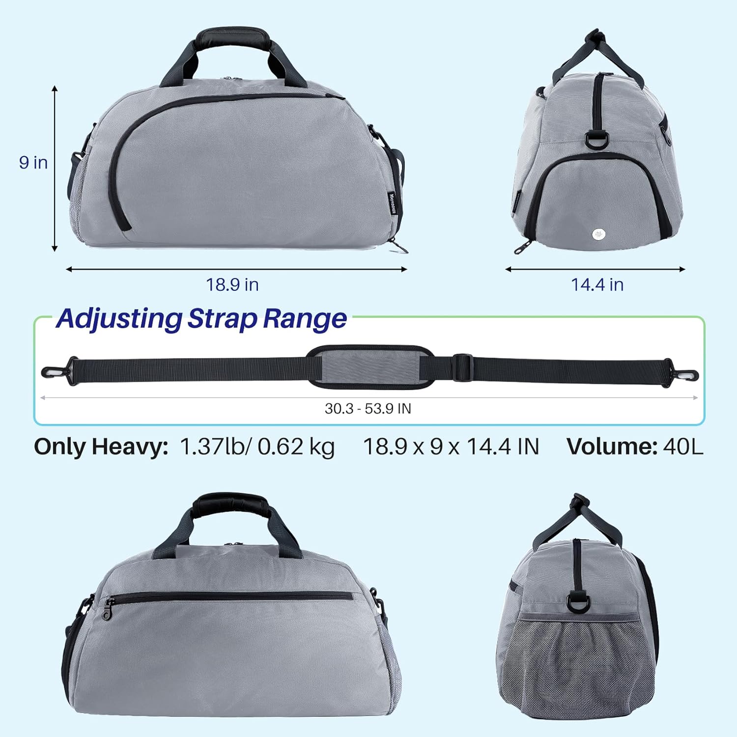 Small Gym Bag with Shoes Compartment & Wet Pocket,Unisex Sport Duffel Bag for Pickleball Paddle,Waterproof Workout Weekender Overnight Bags for Travel Yoga Swimming,Silver Grey - Image 7