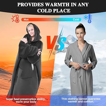 NORD ECO Wearable Blanket Hoodie, Birthday Christmas Gifts for Women Mom Girlfriend, Oversized Cozy and Giant Flannel Sherpa Hooded Sweatshirt Blanket with Hood Pockets & Sleeves, Extra-Long, Black