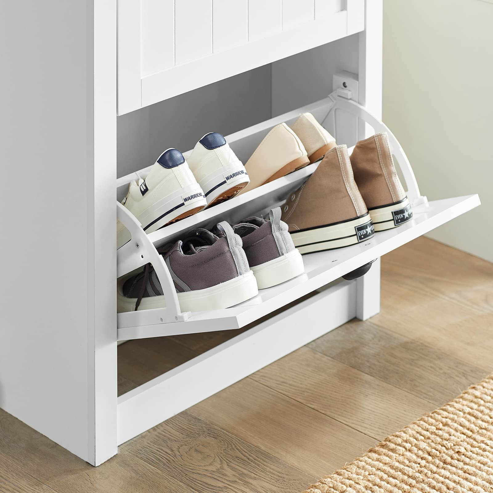 SoBuy Meuble à Chaussures Armoire d'entrée Commode 2 abattants, Coffre avec Un Espace de Rangement, FSR87-K-W
