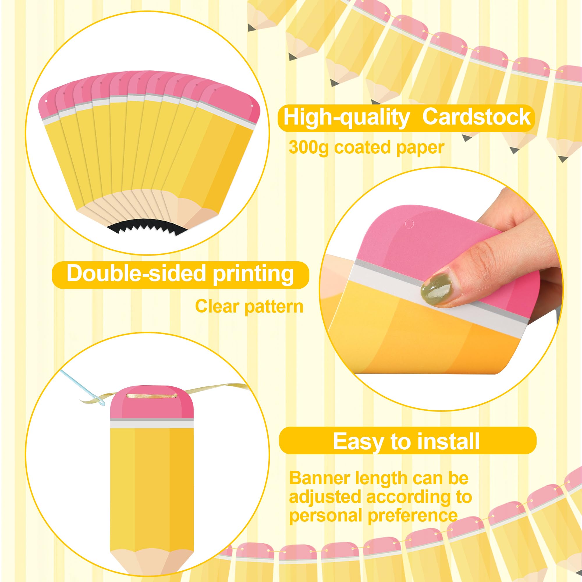 60 Pcs Welcome Back to School Pencil Banner Pencil Paper Garland First Day of School Hanging Banner DIY Pencils Party Decorations Partyprops for Home Schools Classroom Teacher Office Party Decor - Image 3