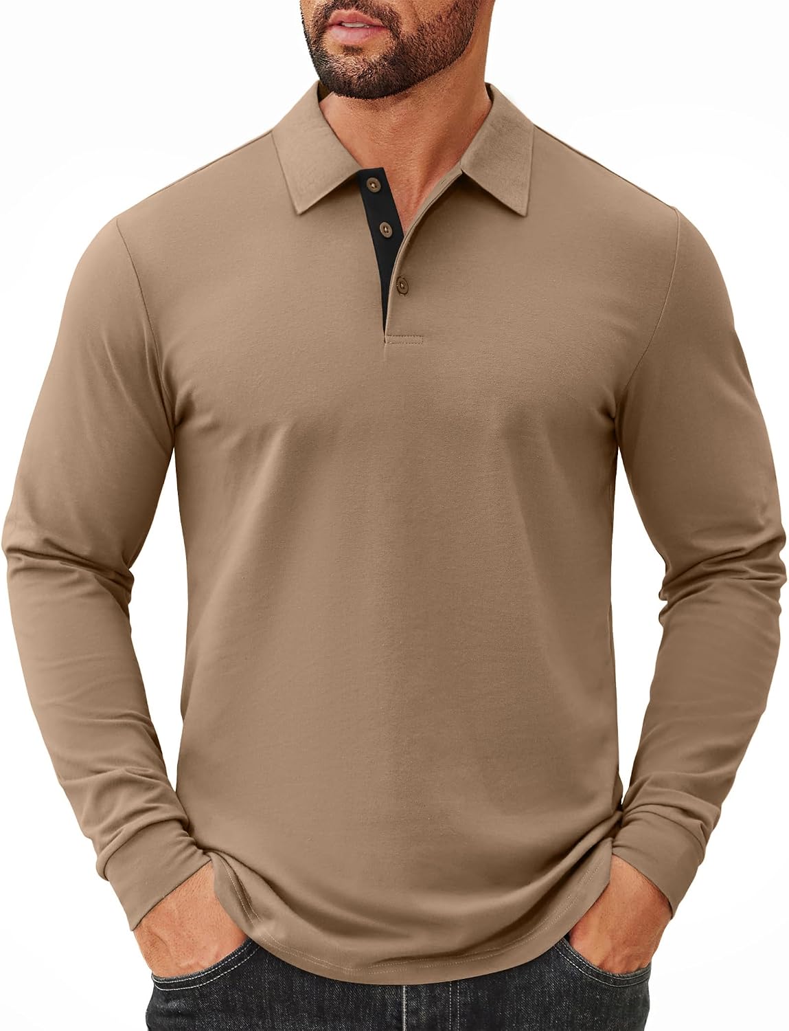 COOFANDY Mens Long Sleeve Polo Shirts Cotton Collared Shirts Casual Business Polo Classic Golf T Shirts