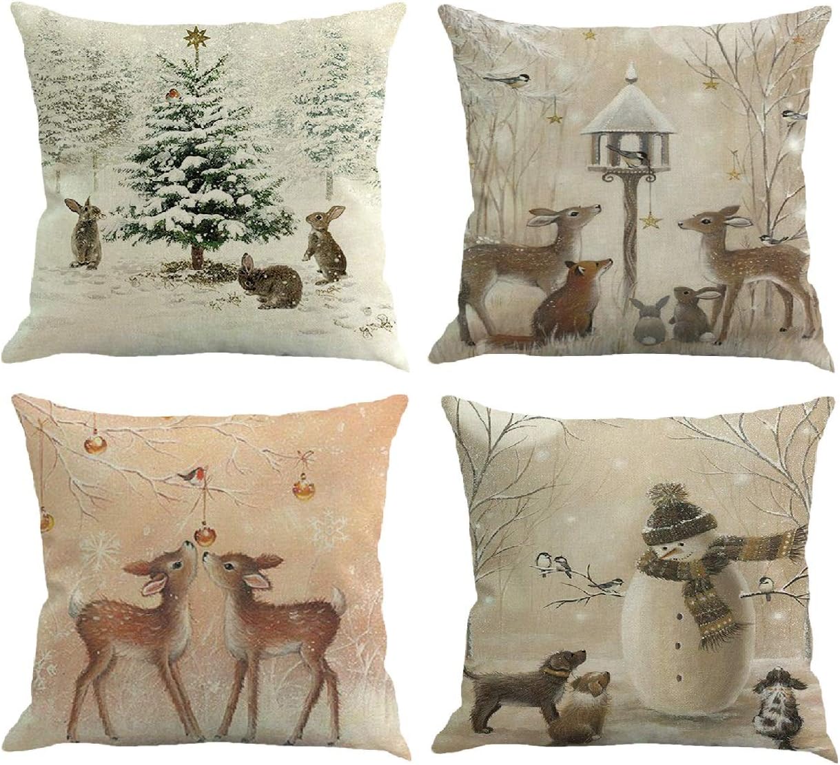 Youngnet Set of 4 Christmas Deer Animal Print Throw Pillow Cover Winter Home Decor Cushion Cover 18 x 18