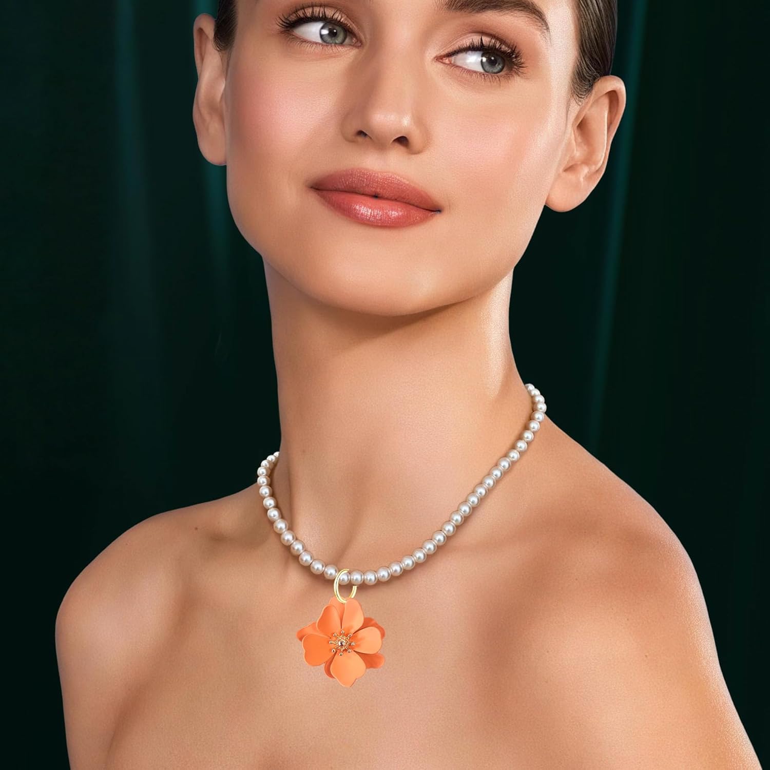 Floral With Bud Pearl Necklace and Earrings Set Pearl Flower Jewelry Set for Women Bridal Wedding Party - Image 3