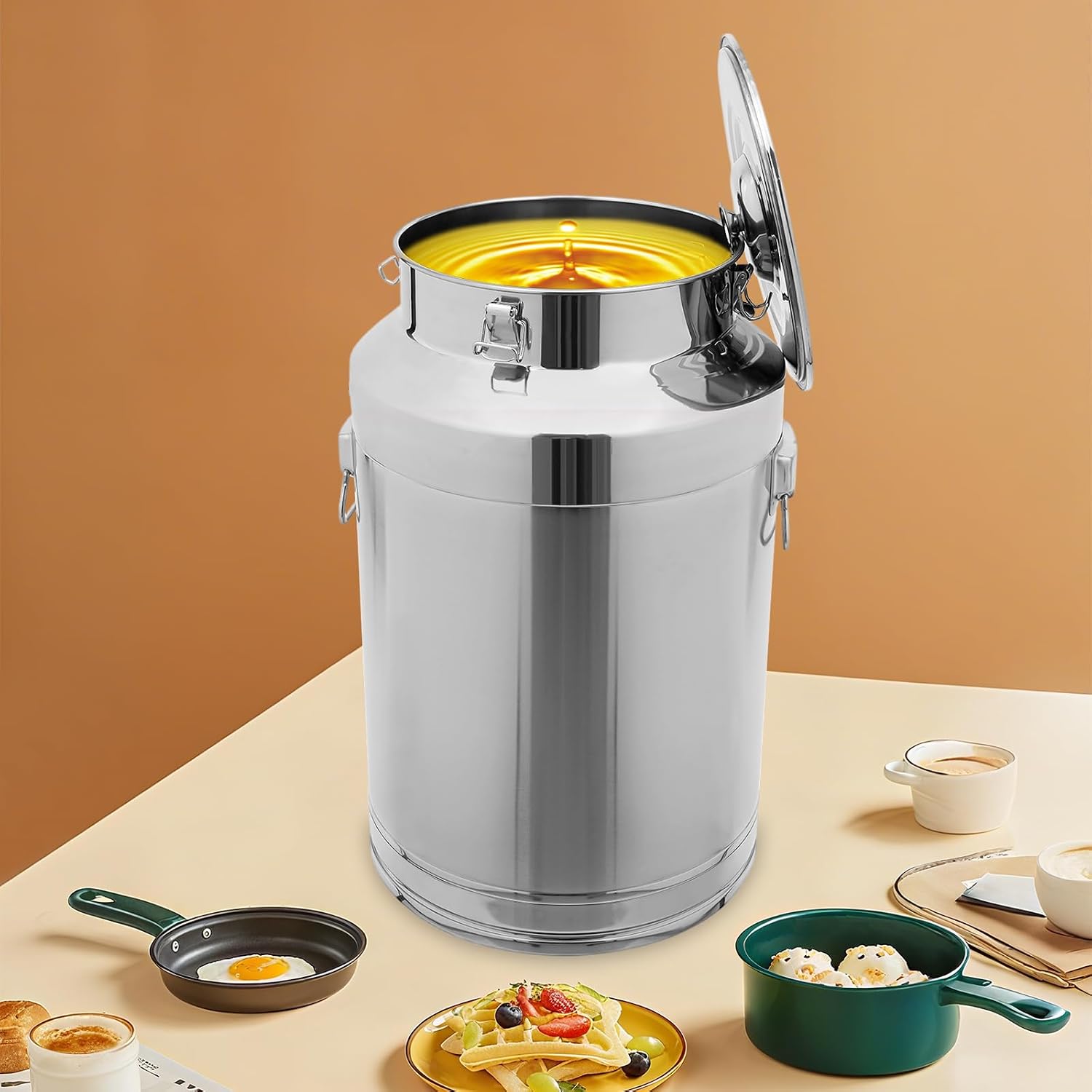 Milk Bucket Milk Bin, 304 Stainless Steel Heavy Duty Storage Container Bucket Tote Jug with Lid, Drink Dispenser Pail Airtight Canister for Milk Wine Oil Grain (20Gal)