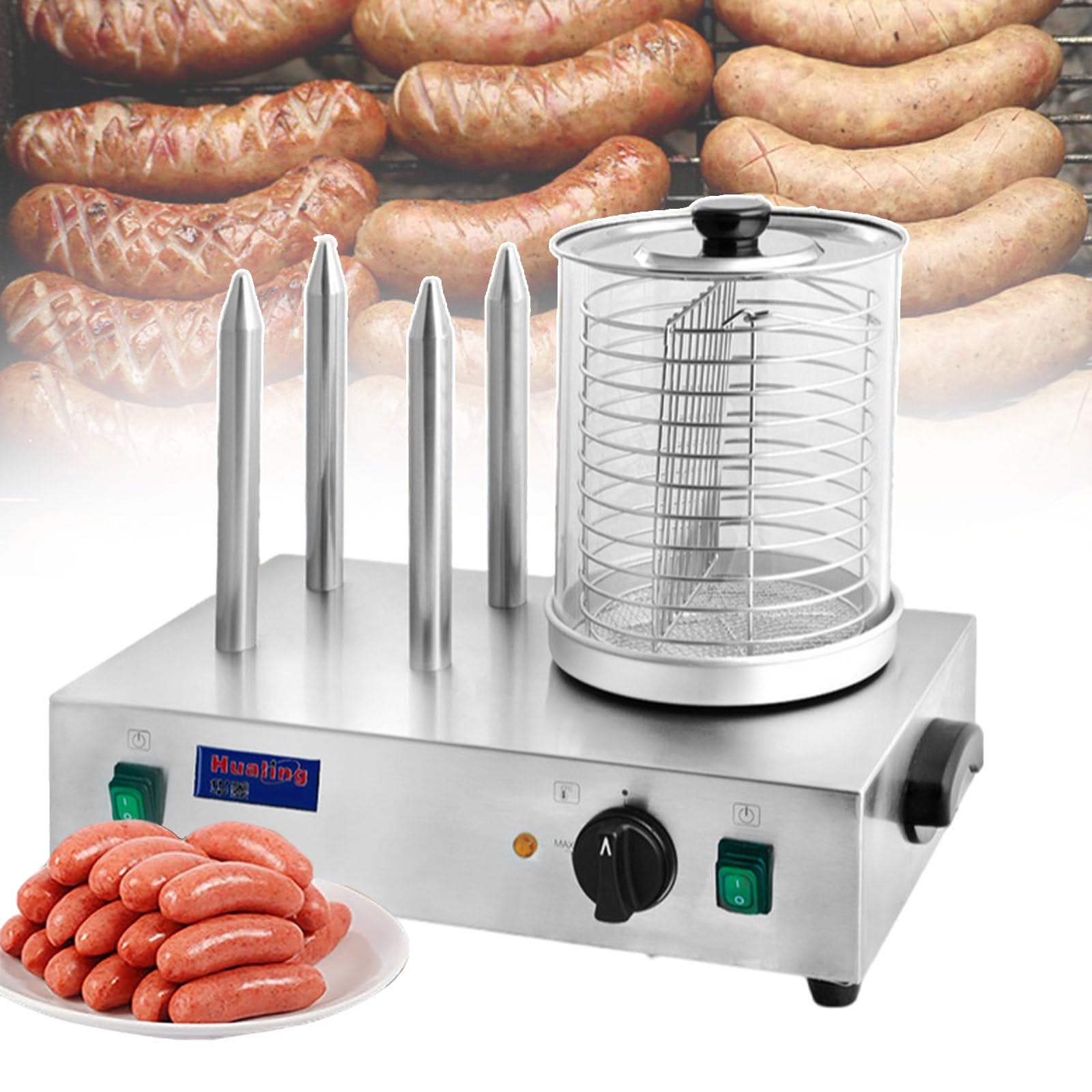 smafoseedding Electric Hot Dog Machine, Stainless Steel Sausage Grill, Place 15-20 Sticks At Once, Easy To Clean, For Restaurants/Food Trucks/Parties/Home Use,Withrod