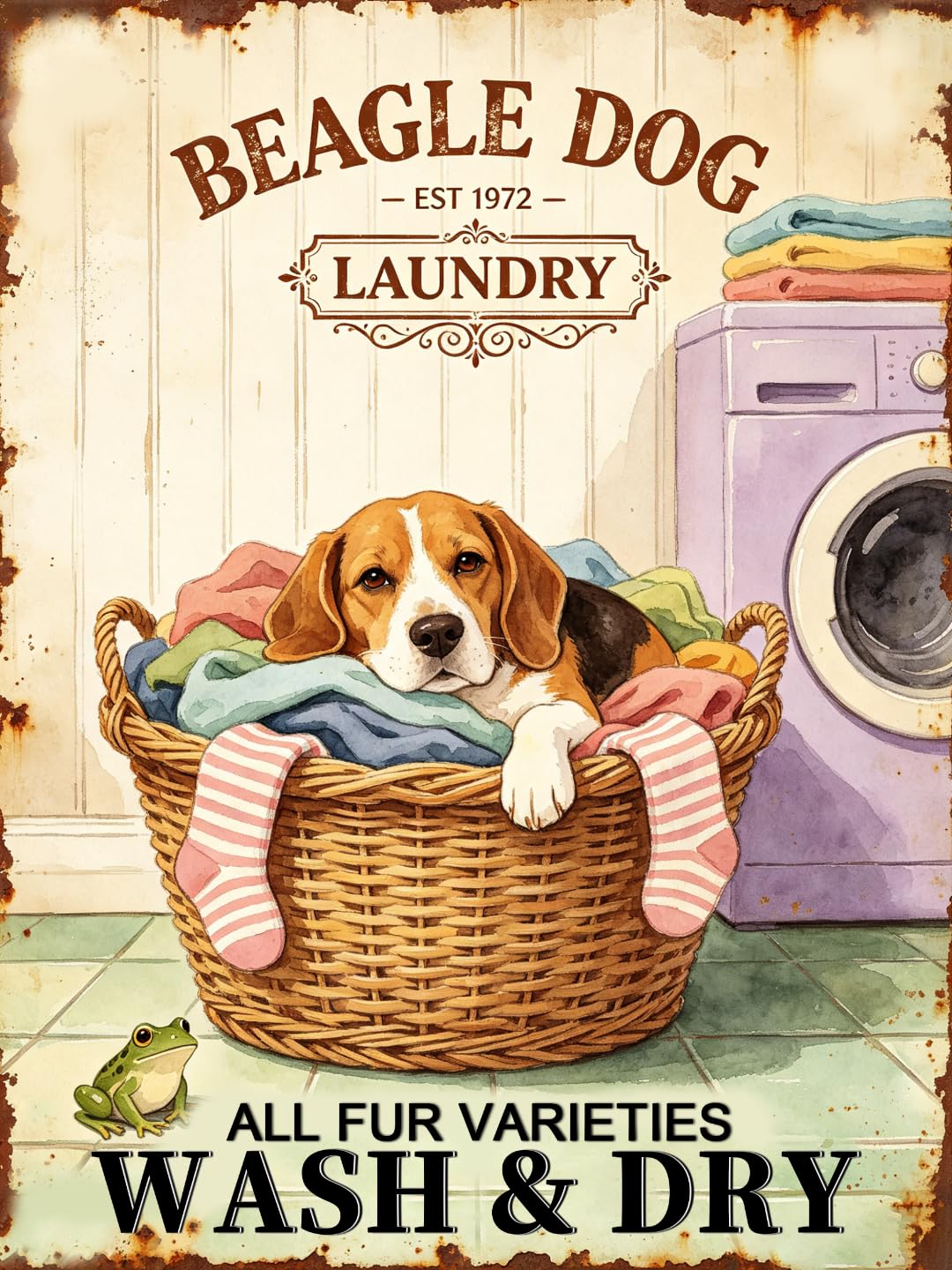Vintage Beagle Dog Laundry Tin Sign 30x40cm