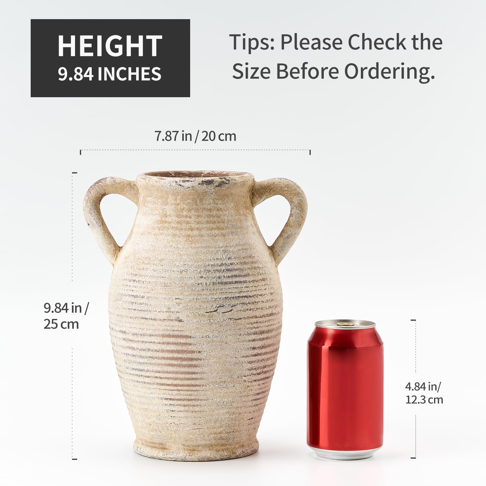 Condition photo showing Brand New for emotionally grounded vase, vaseking large ceramic rustic vase with 2 handles, 9.8 inch minimalist decorative farmhouse tall vases for home decor, living room, enterway, table decoration, gray