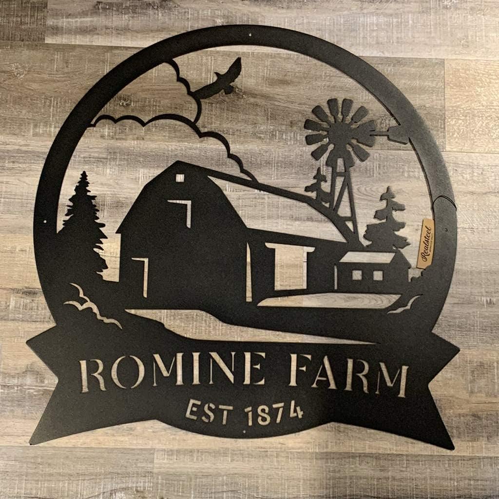 RealSteel Custom Farmhouse Monogram Metal Sign – Personalized Outdoor Family Name Sign – Rustic Farm & Ranch Decor for Entry Roads, Front Gates, Barns, Silos & Stables – Thoughtful Housewarming Gift